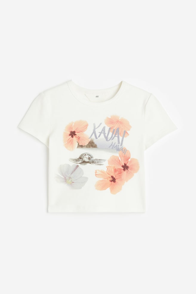 T-shirt med trykt motiv - Hvid/Skildpadde/Mørkegrå/Kat - 1