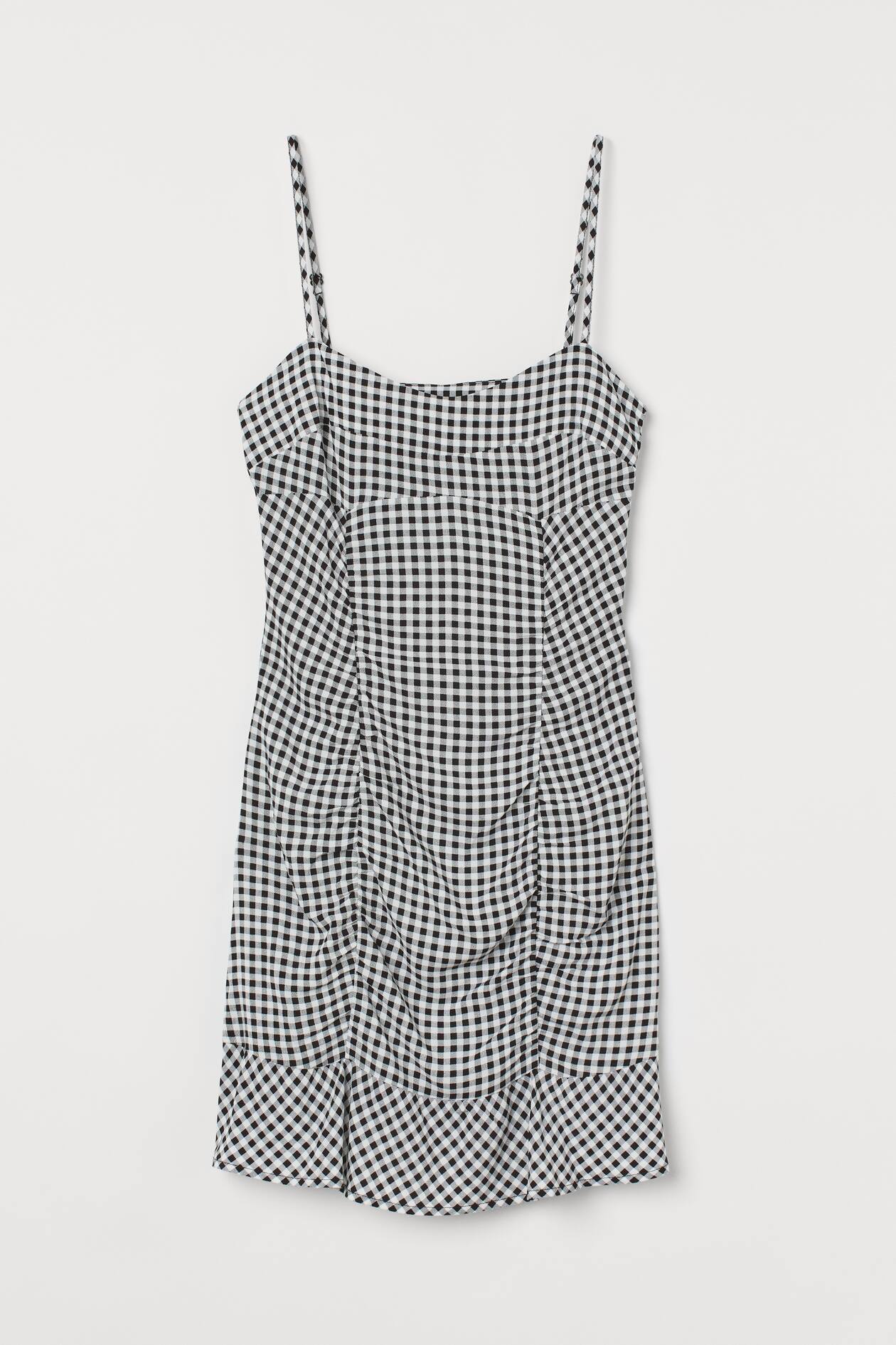 Gathered Dress - Black/white checked - Ladies | H&M US