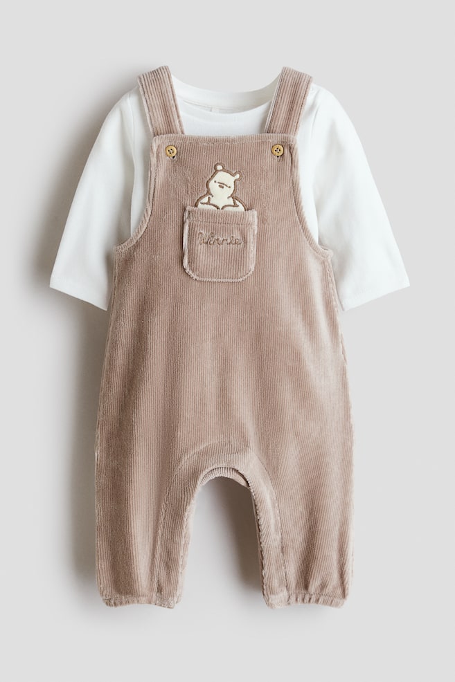 2-Piece Overalls and Bodysuit Set - Light beige/Winnie the Pooh - 1