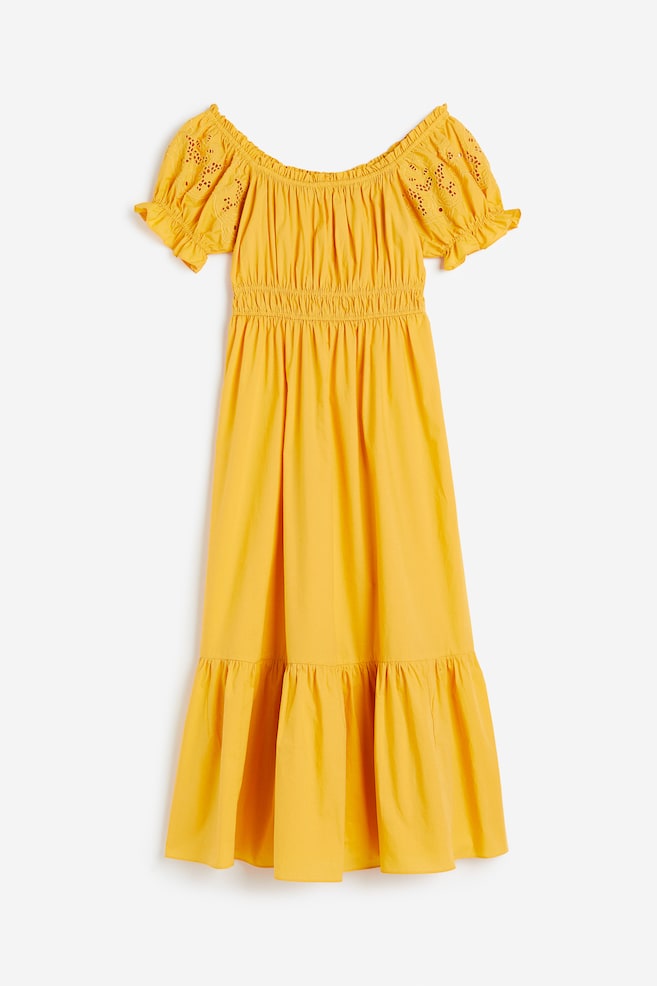 Off-the-shoulder cotton dress - Yellow/Black/White - 2