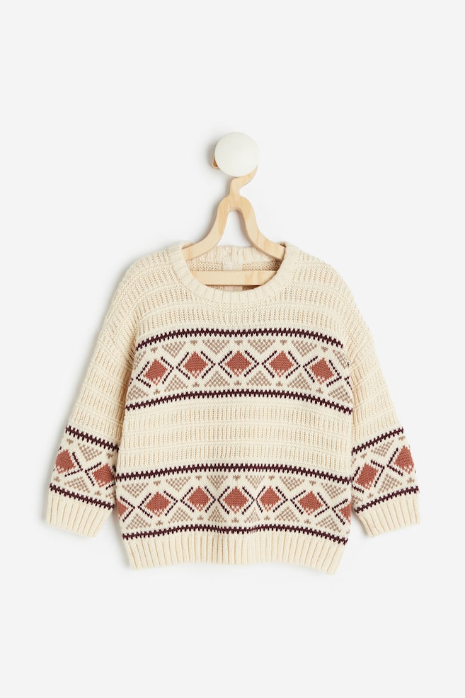 Jacquard-knit jumper - Light beige/Patterned - 1
