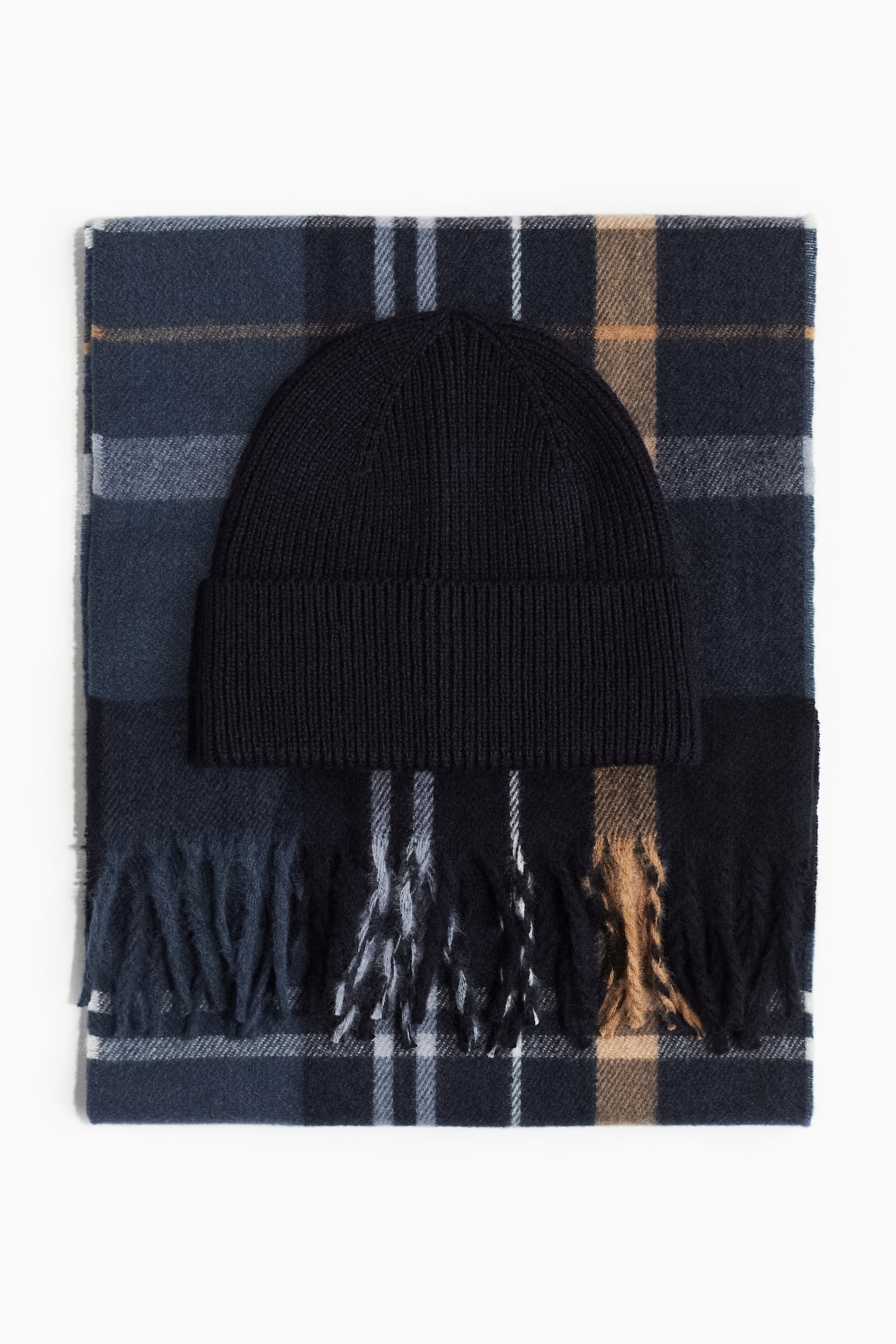 2-piece scarf and beanie set - Navy blue/Checked/Grey/Checked/Dark grey/Checked - 1