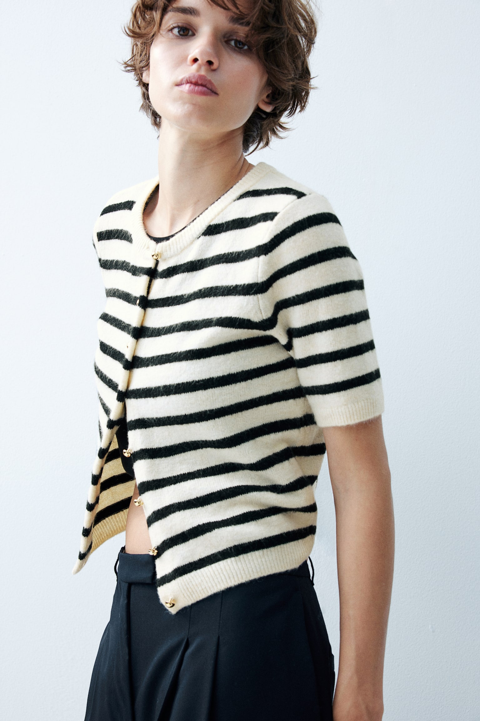 Knitted cardigan - Cream/Striped/Light dusty green/Grey marl - 6