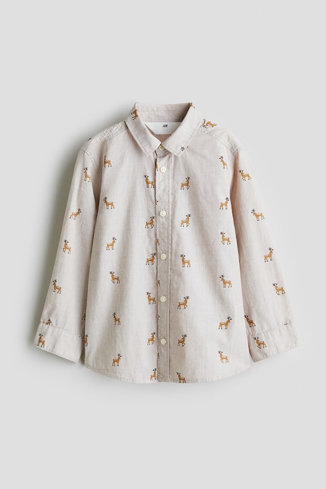 Camicia in cotone fantasia - Beige chiaro/renna - 1