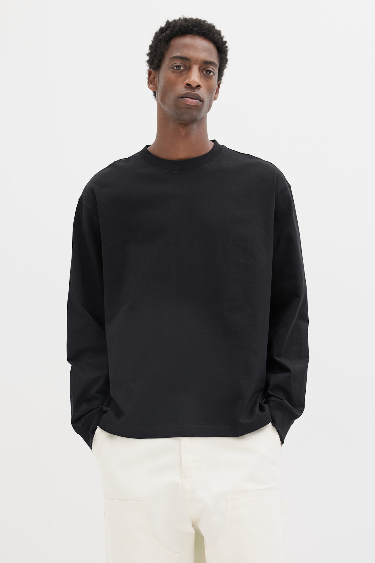 Loose Fit Long-sleeved jersey top Black Men H&M IN