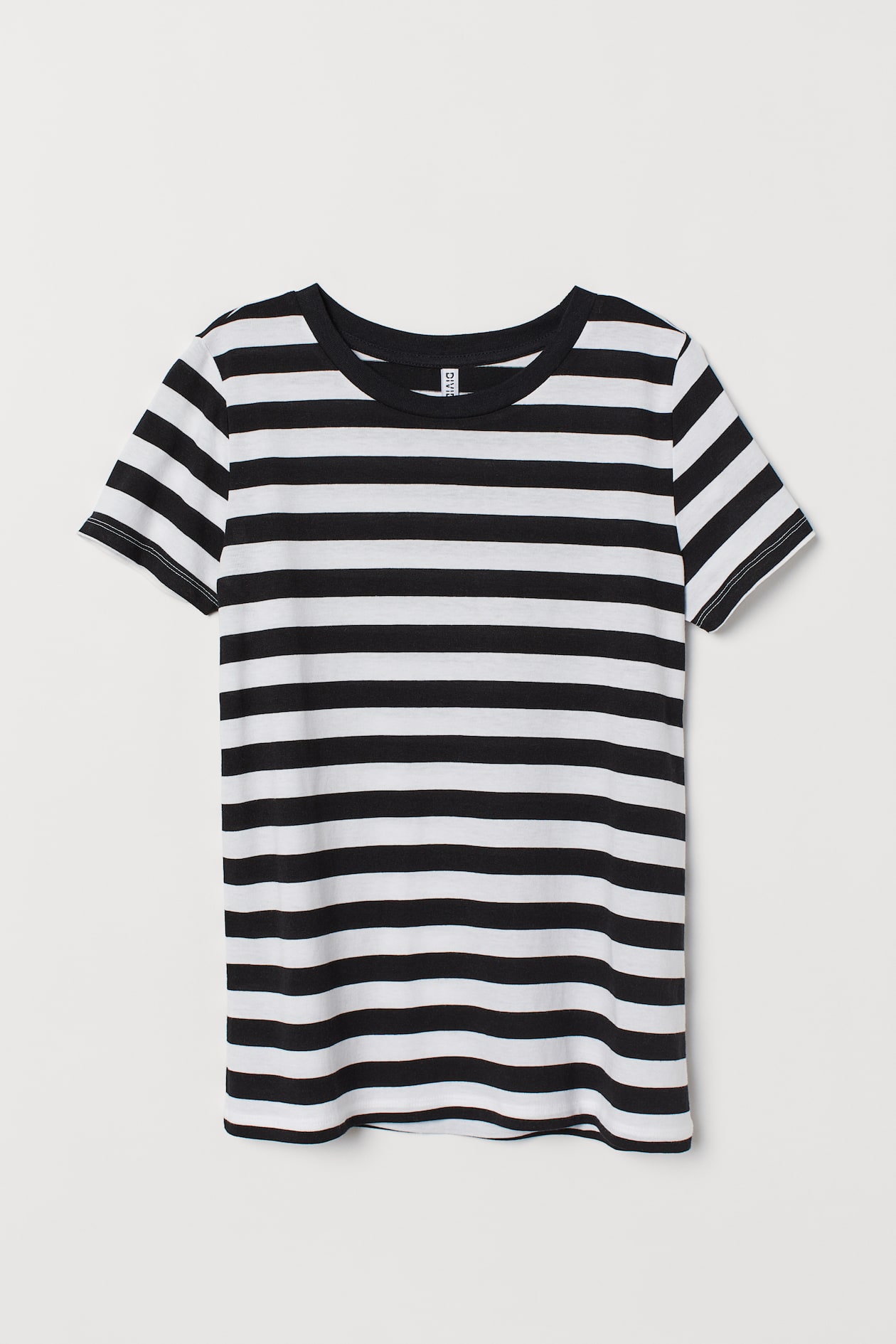 Jersey T-shirt - Round Neck - Short sleeve - Black/white striped ...