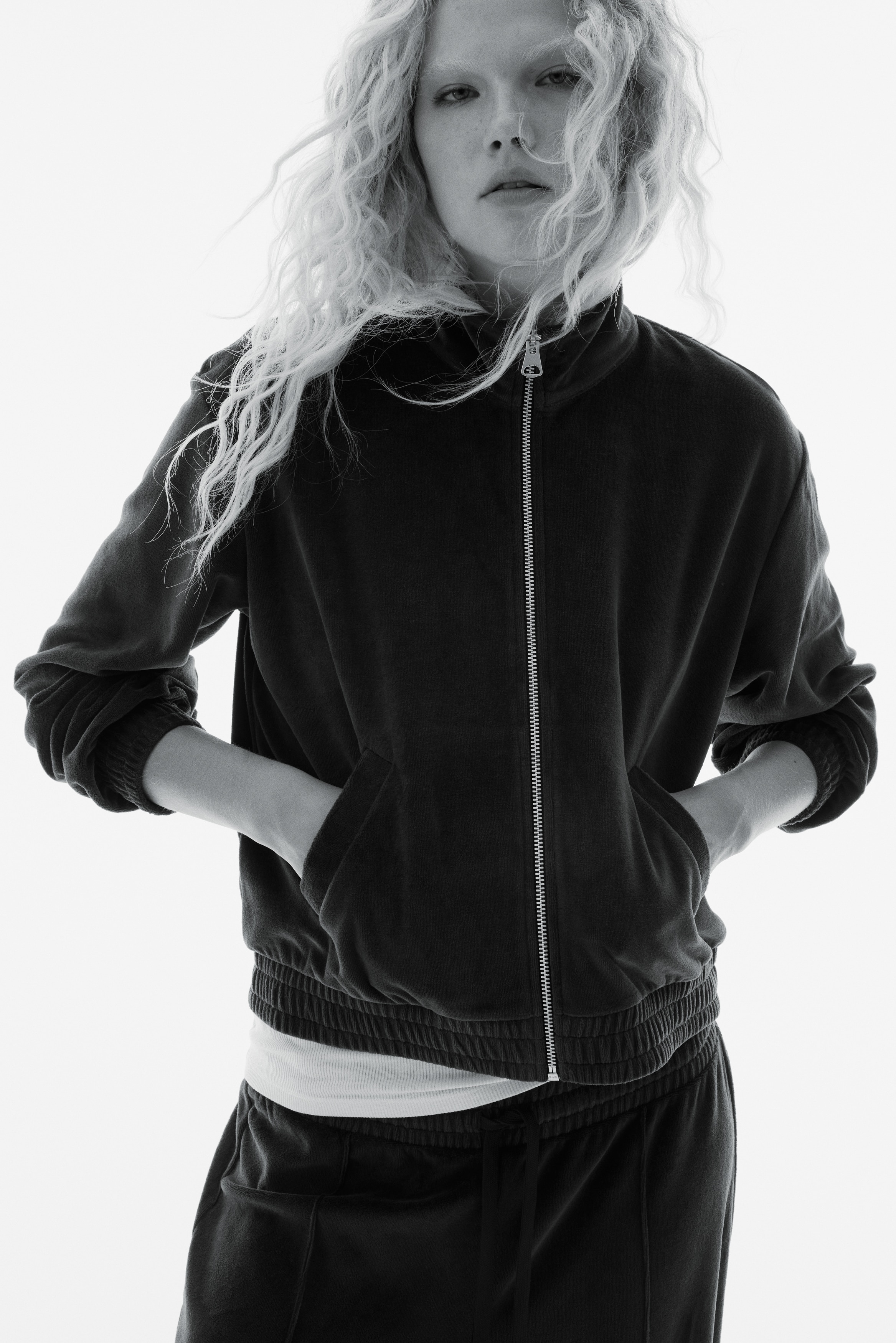 Velour Jacket with Zipper - Navy blue - Ladies | H&M US