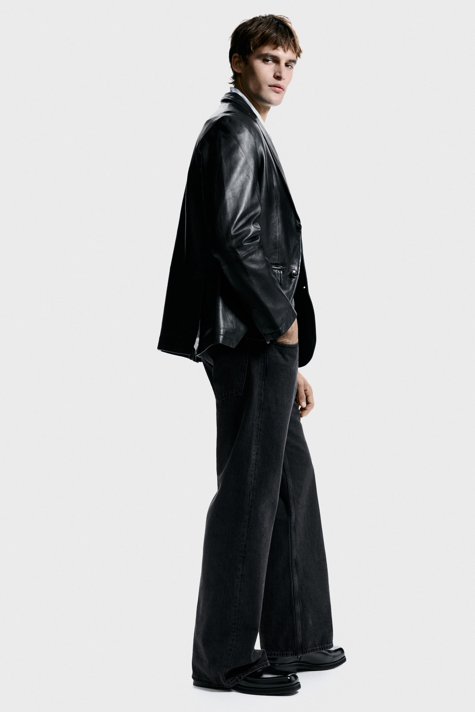 Regular Fit Leather jacket - Black - 4