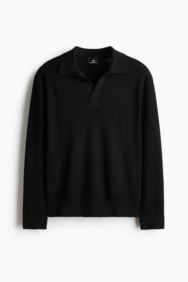 Relaxed-Fit Knit Polo Shirt - Black - 1