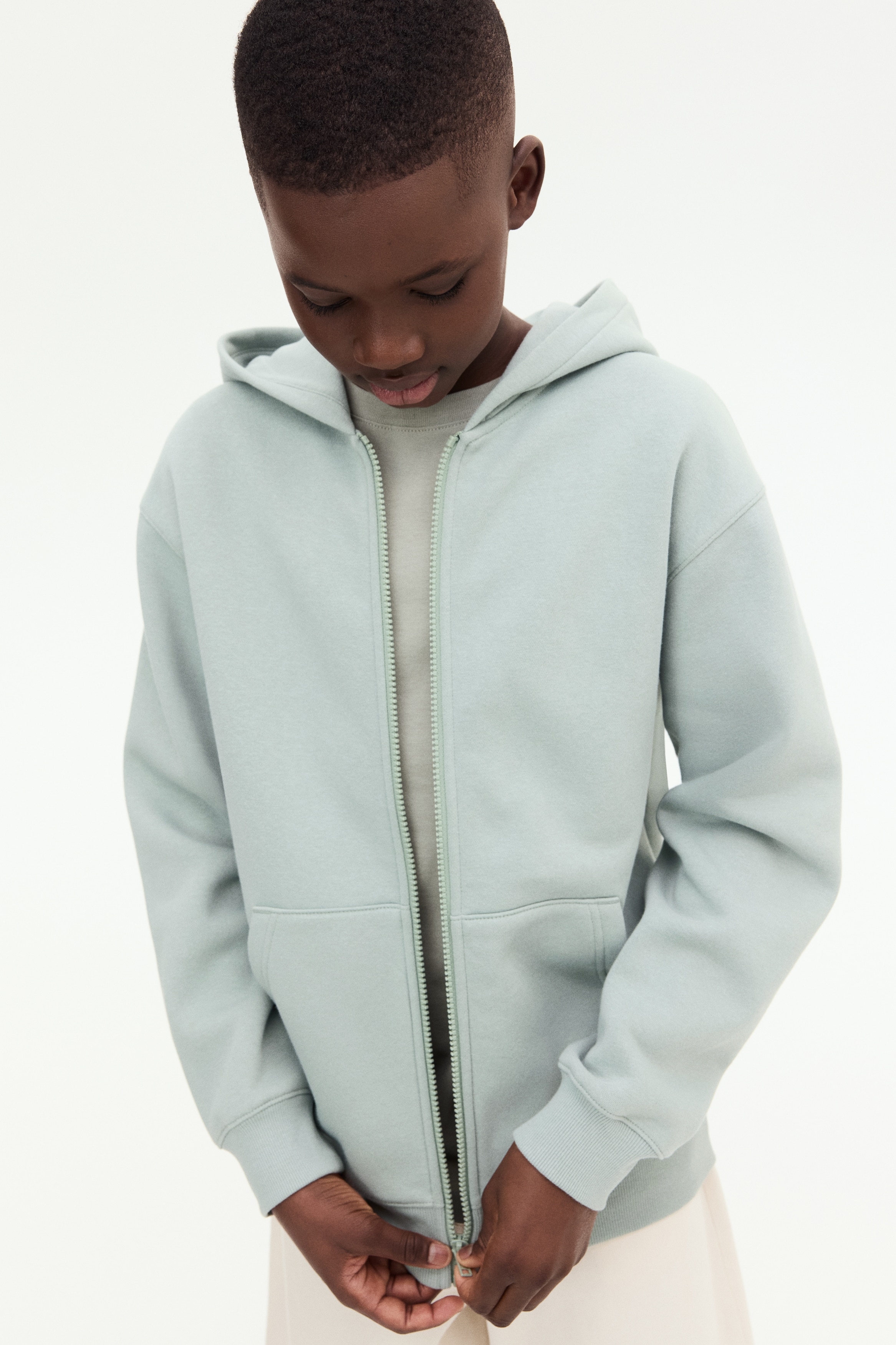 Zip-through hoodie - Light grey marl - Kids | H&M GB Zip-through hoodie - Light grey marl - Kids | H&M GB