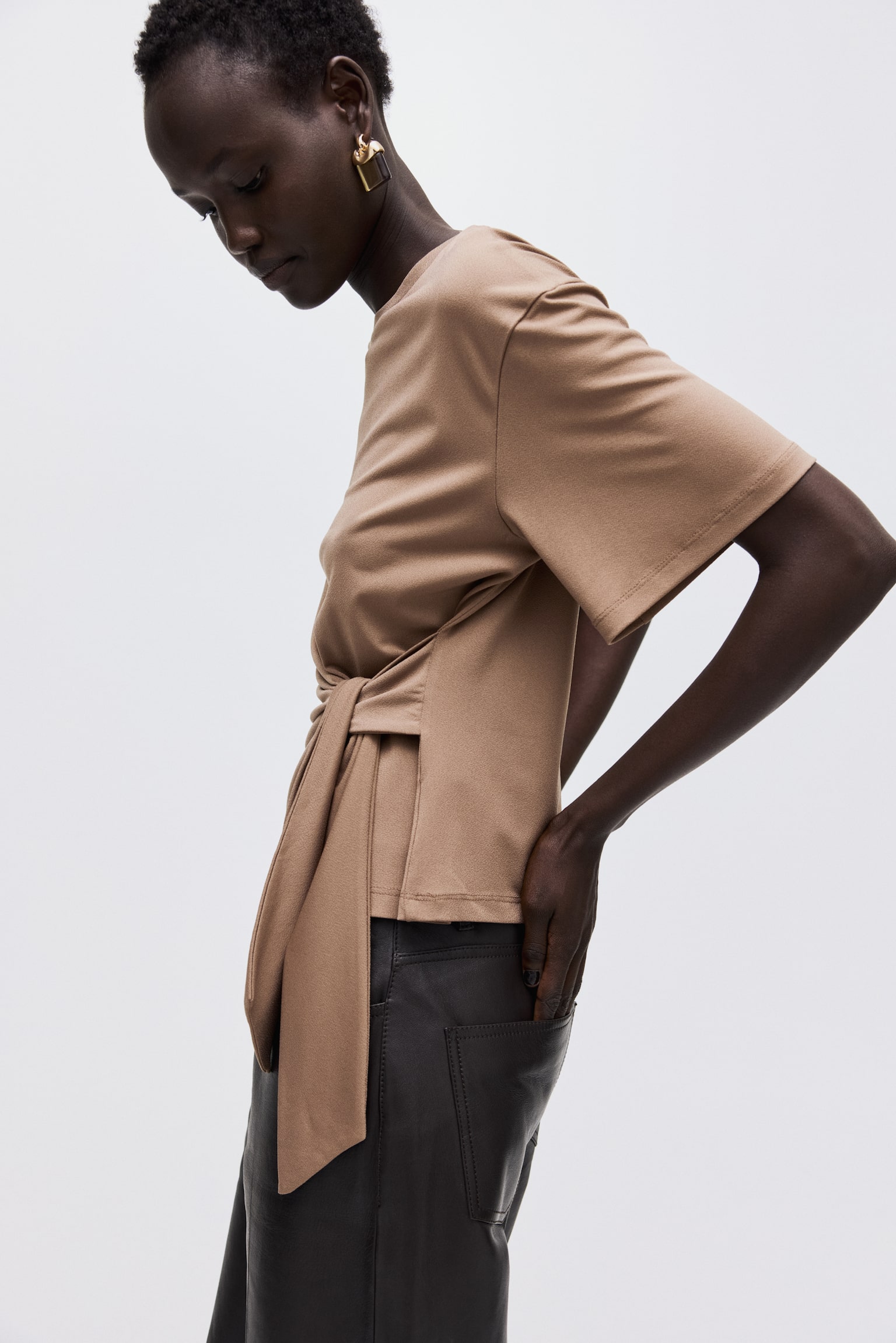 Tie-Detail Top - Dark beige/Burgundy/Black/White/Light dusty blue - 3