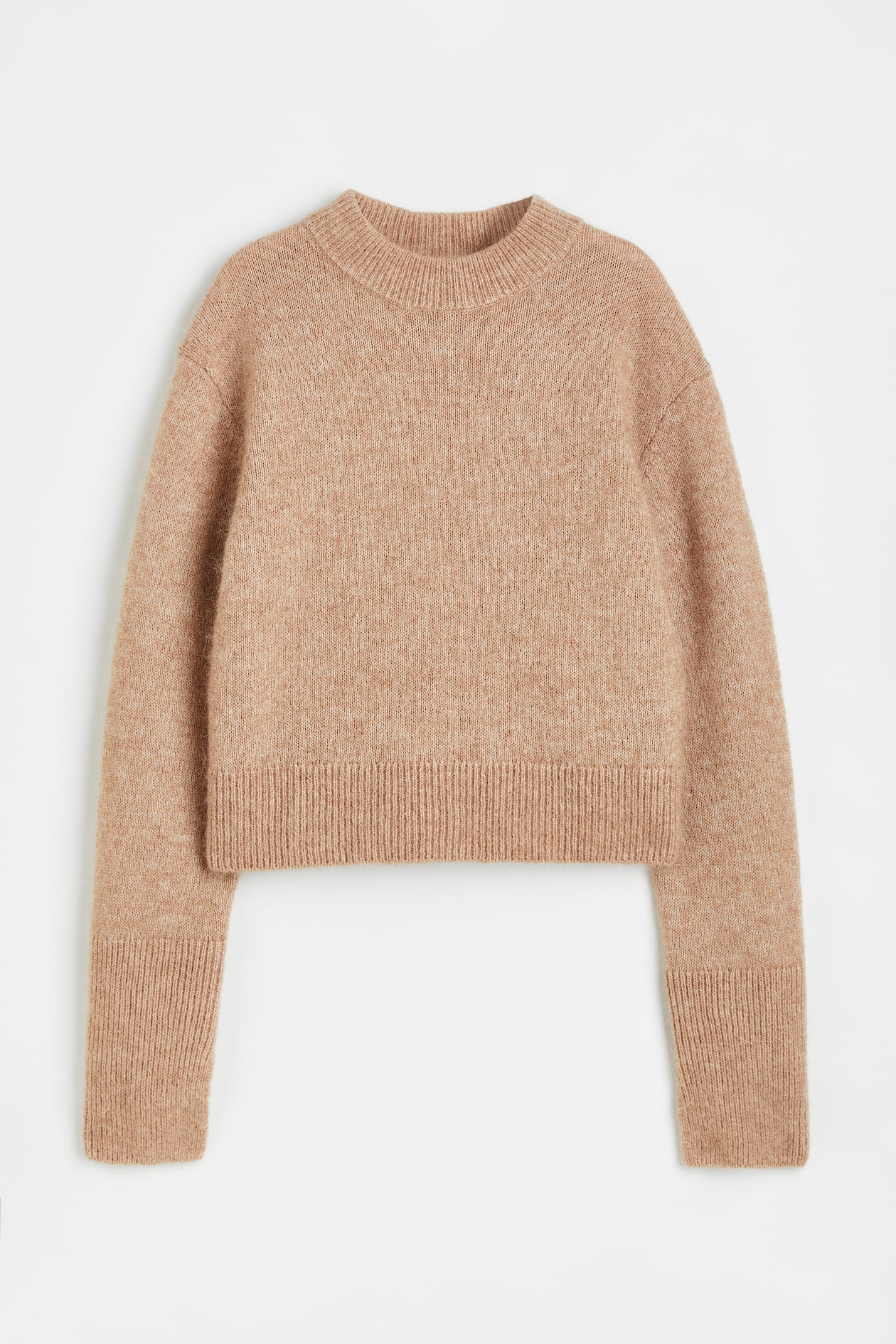 Mohair-blend Fine-knit Sweater - Round Neck - Long sleeve - Beige ...