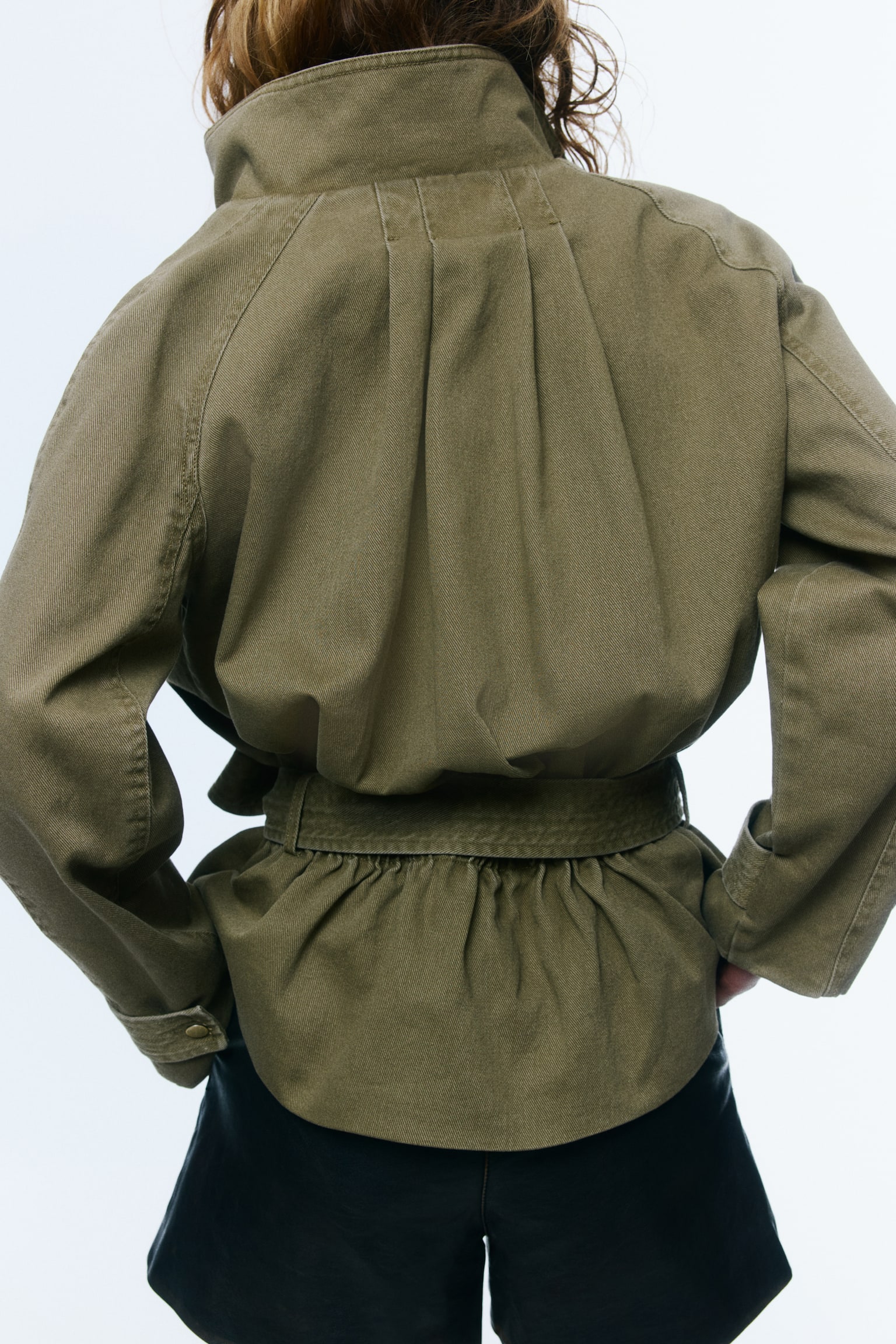 Belted cotton twill jacket - Khaki green - 1