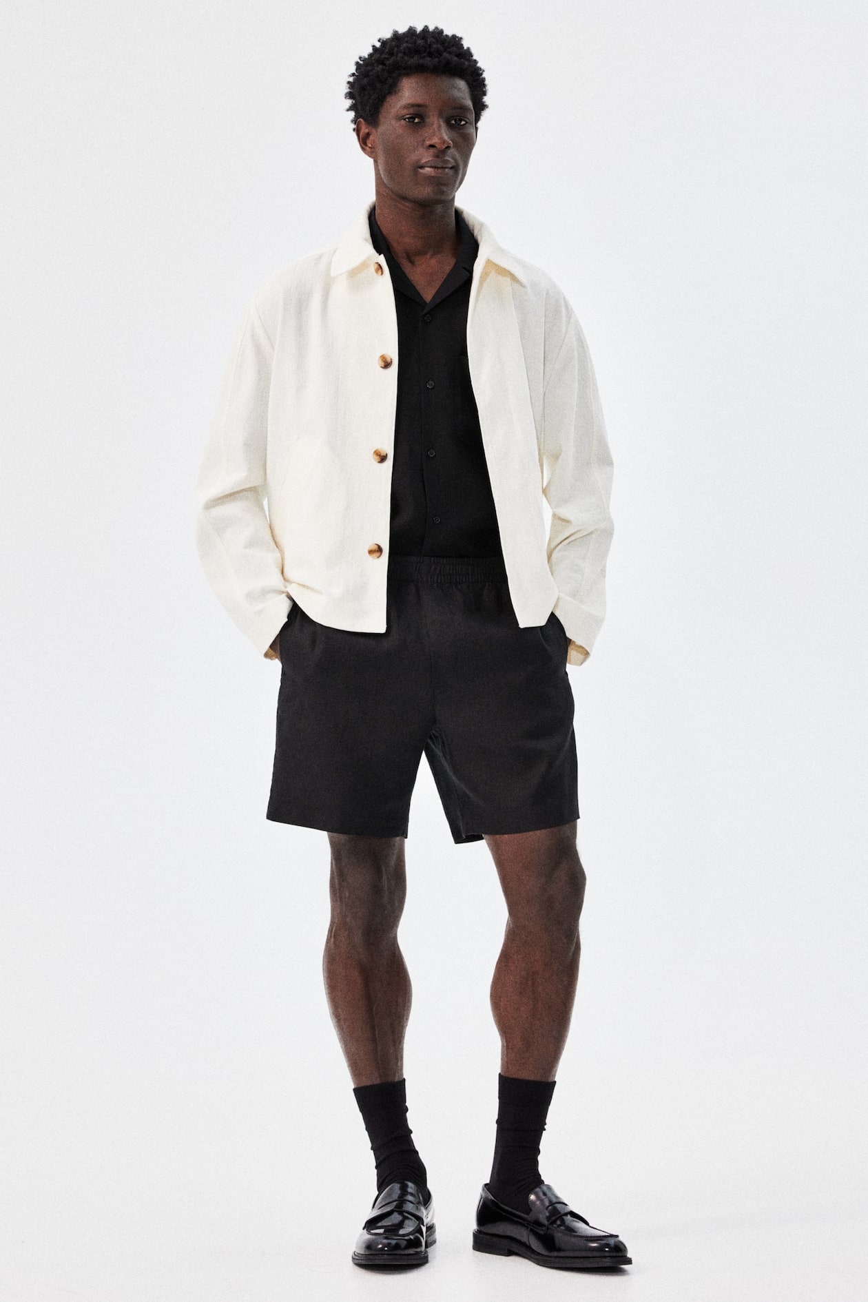 Regular-Fit Linen Shorts - Black - Men | H&M US