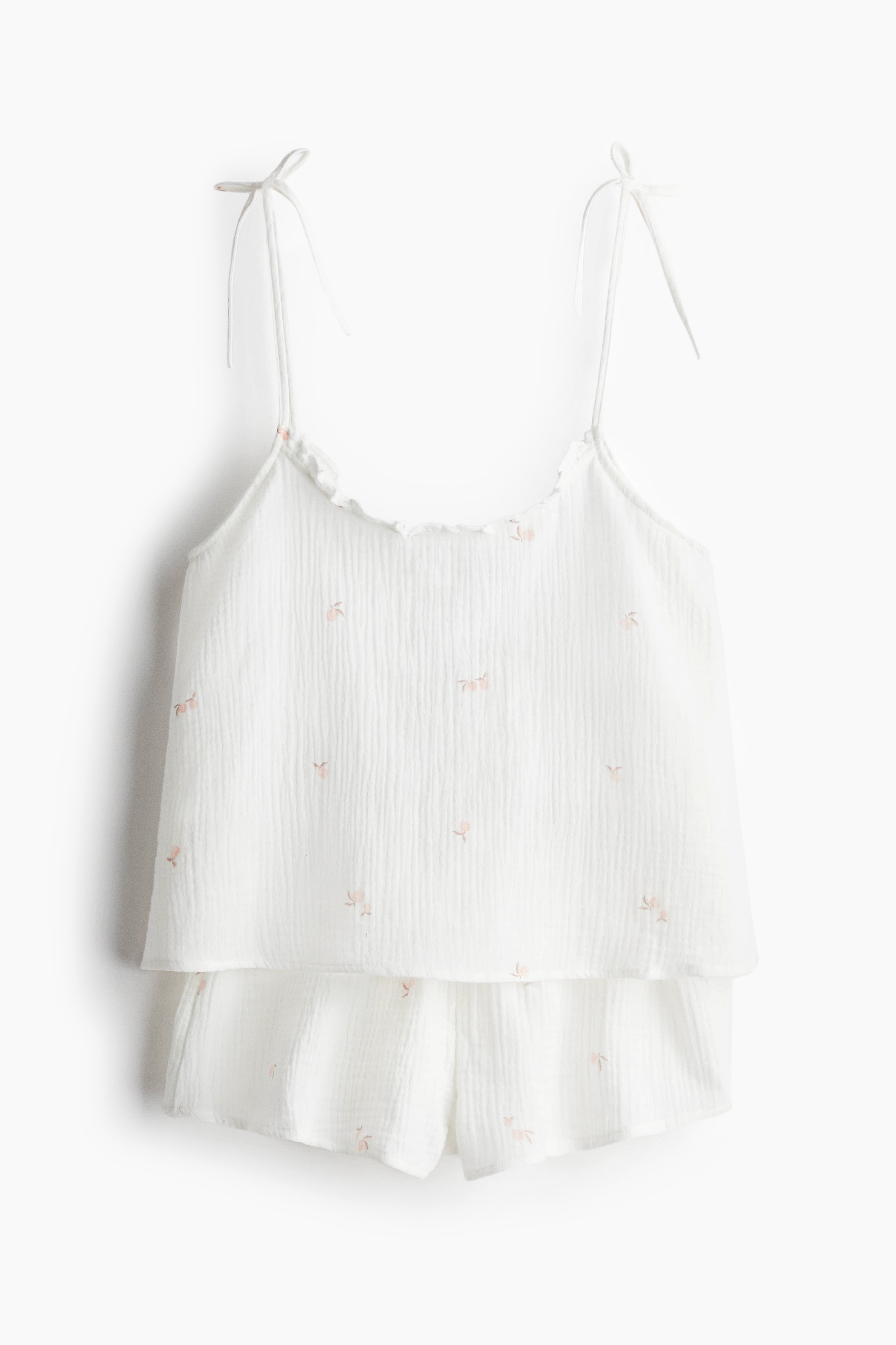 Pyjama en mousseline de coton - Blanc/pêches