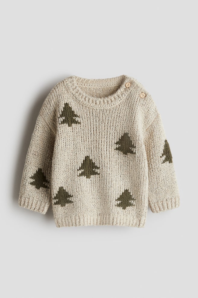 Pull en maille jacquard - Beige clair/sapins/Gris clair/voitures - 1