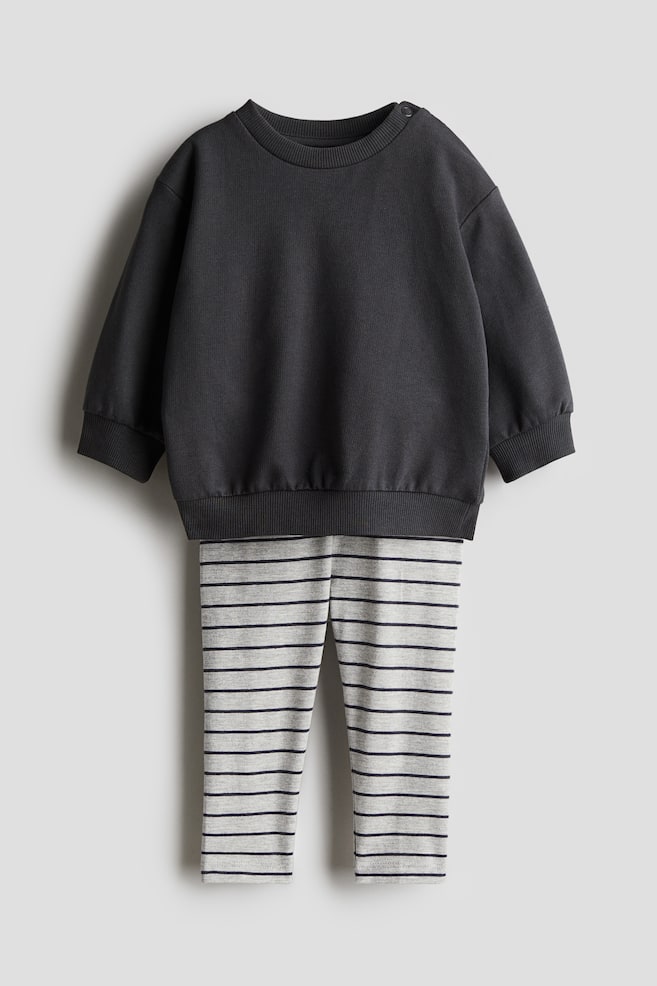 2-piece Sweatshirt and Leggings Set - Dark gray/Beige/floral/Light purple/hearts/Light pink/cherries/Light beige/bears/Light blue/hearts/Navy blue/striped/Dusty pink/apples/White/hearts/Beige/dotted/Light beige/bear/Light beige/floral/Dark gray/hearts/Light green/dinosaur - 1