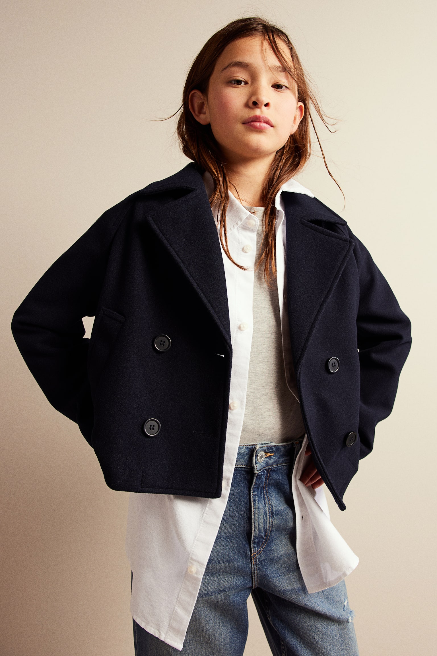 Short pea coat - Navy blue/Dark grey - 2