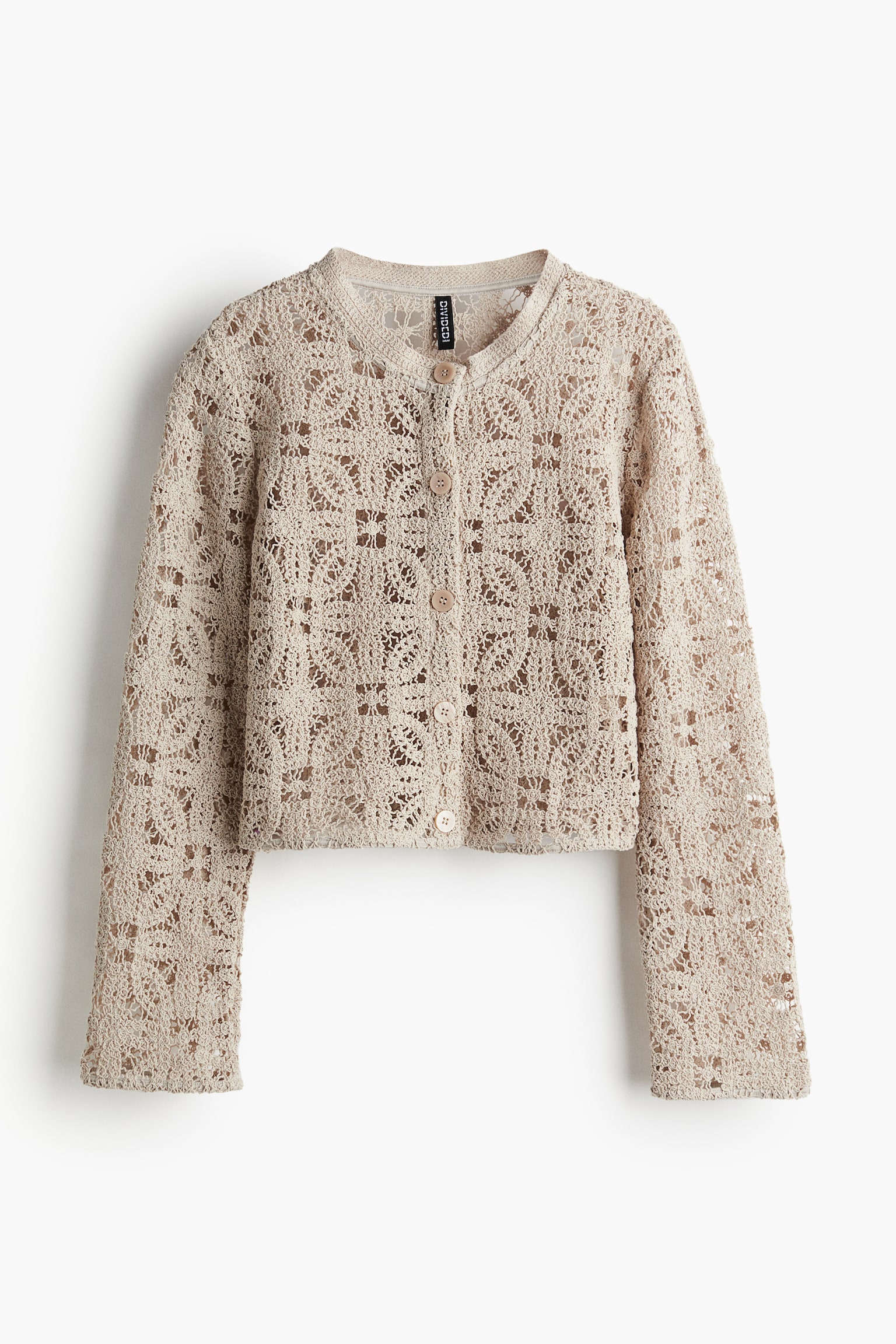 Crochet Look Cardigan - Light beige/Natural white - 2