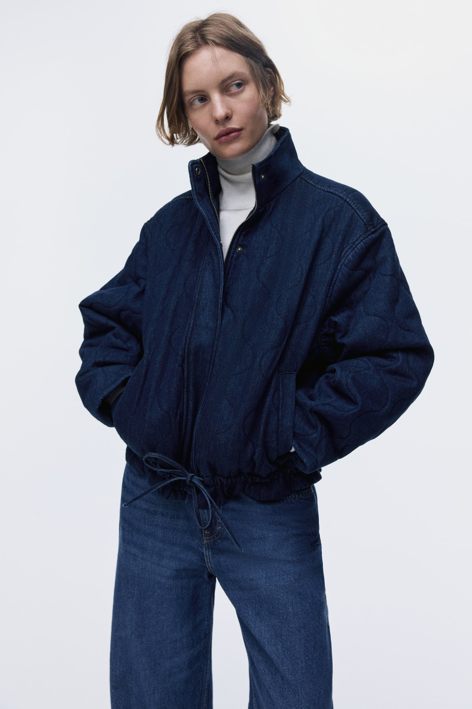 Quilted denim jacket - Dark denim blue - 4