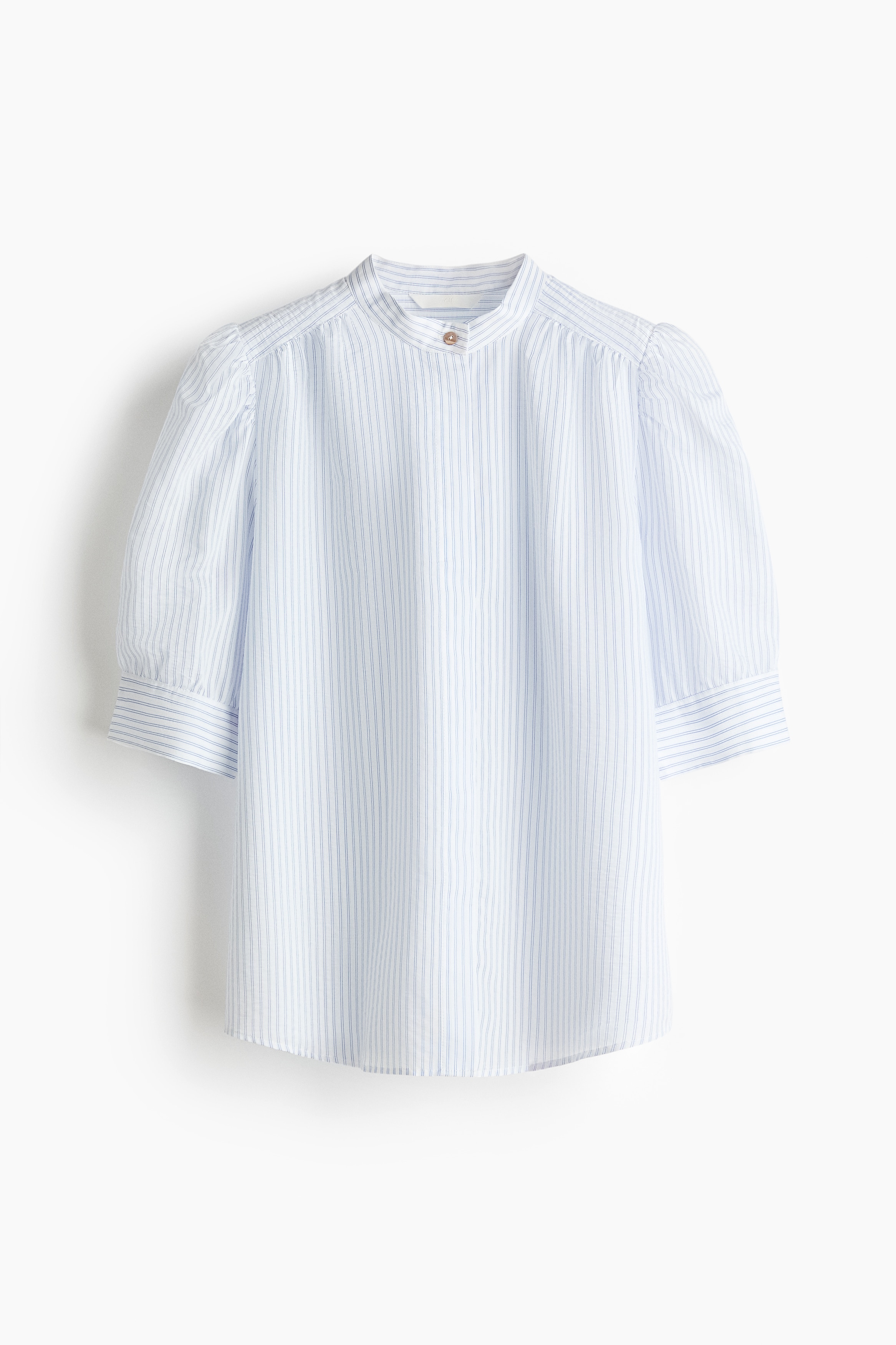 Puff-Sleeved Blouse - Blue/striped/Light beige