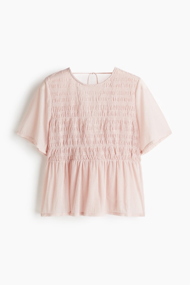 Smocked peplum top - Powder pink/White/Dark brown - 1