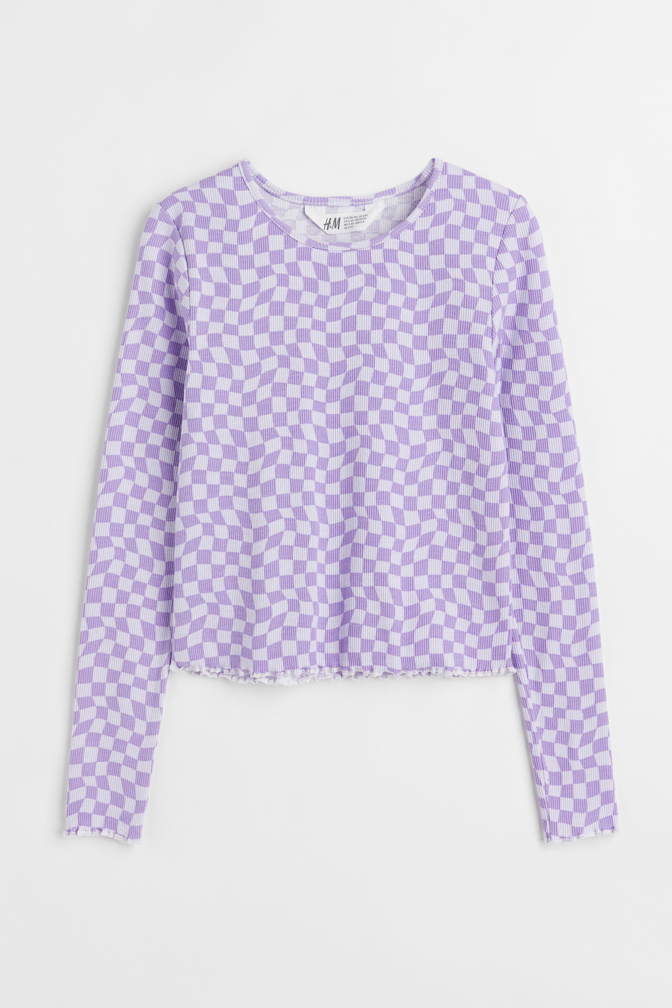 View larger image: Ribbed top - Purple/White checked - Kids | H&M IN 1