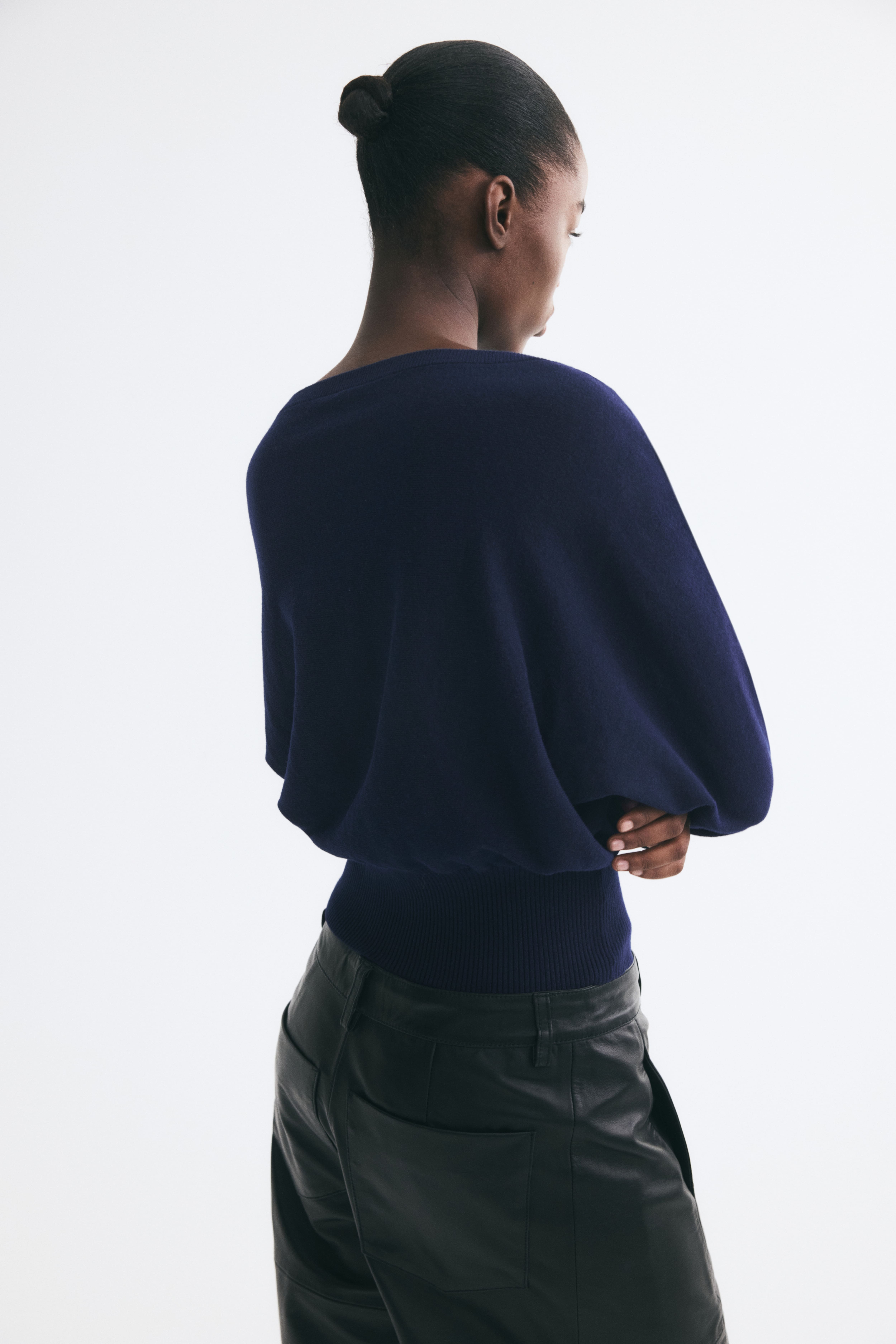 Batwing-Sleeved Fine-Knit Sweater