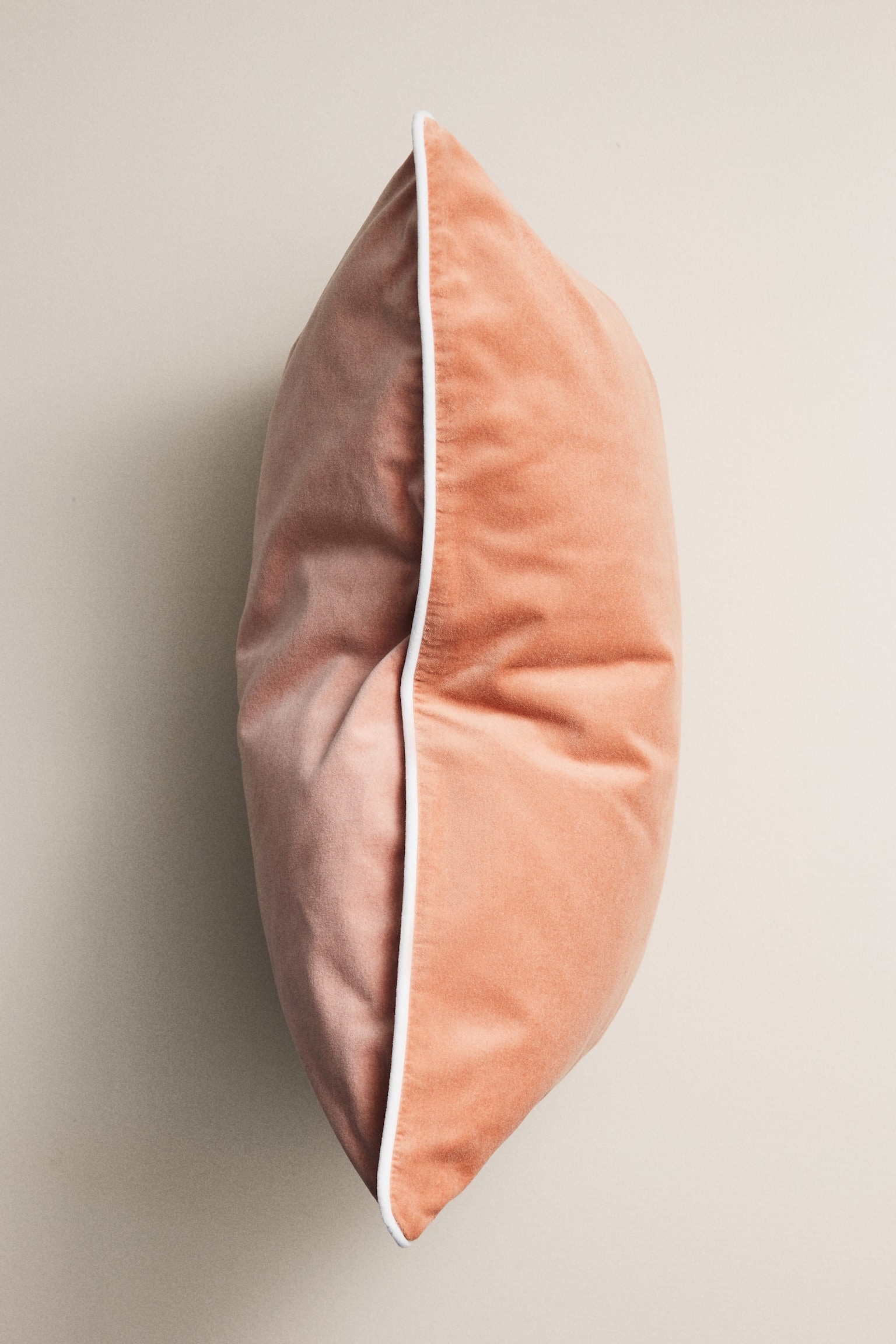 Piping-detail velvet cushion cover - Old rose/Light dusty pink/Light beige/Brown/Light green/Greige - 2