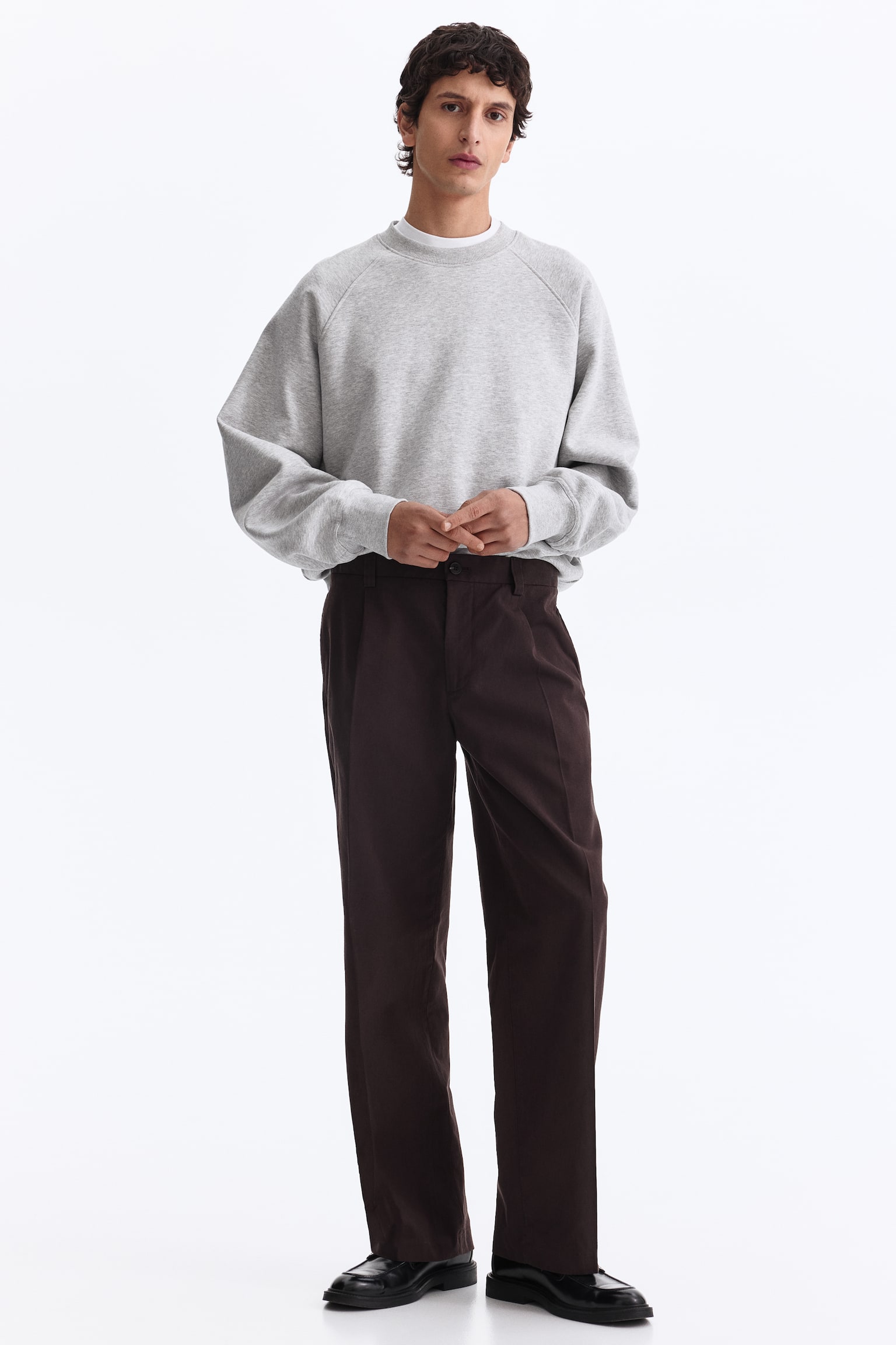 Relaxed Fit Cotton and lyocell tailored trousers - Dark brown/Black - 1