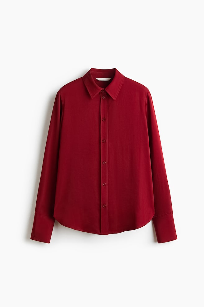 Long-sleeved satin shirt - Dark red/Dark blue/Cream/Dark beige - 1