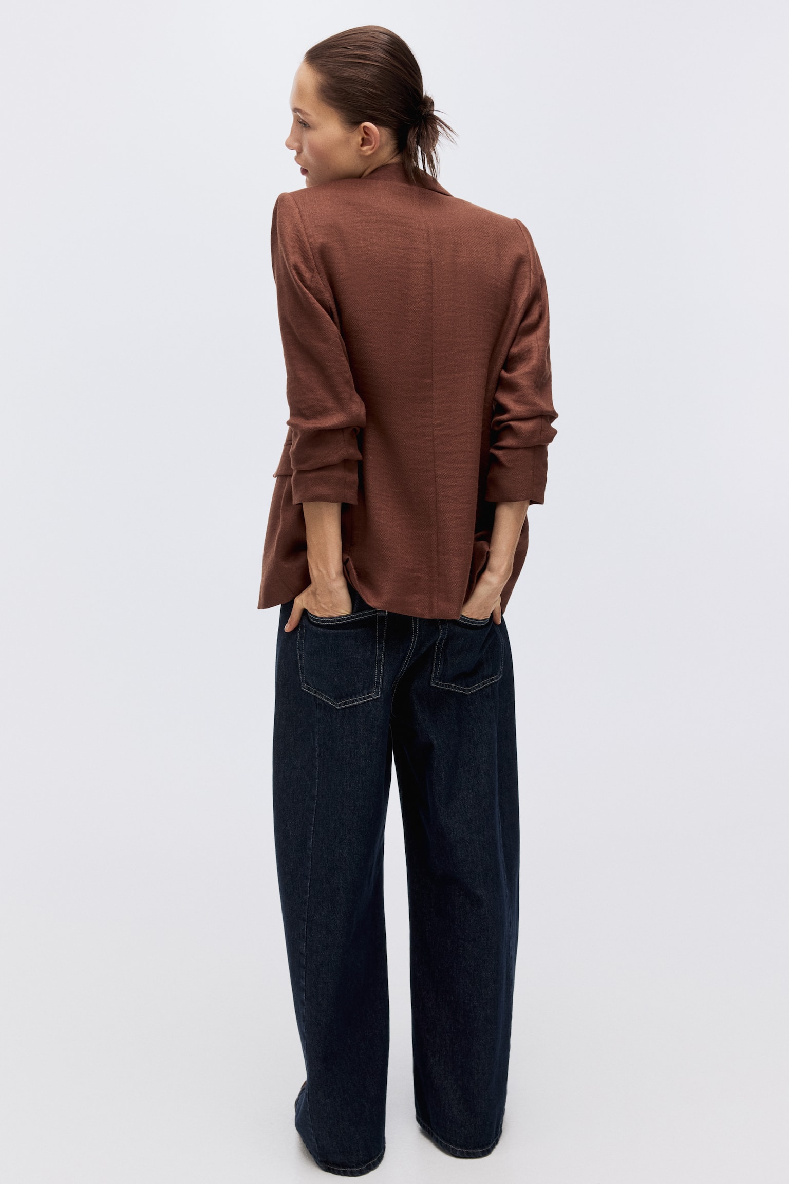 Gathered-sleeve blazer - Rust red/Cream/Dark blue marl - 3