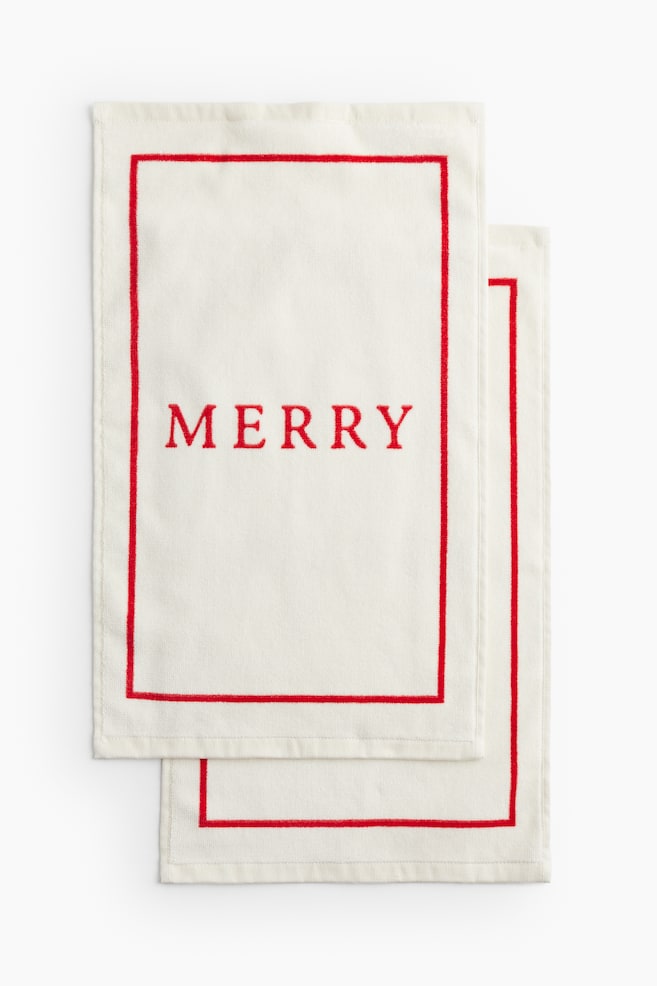 2-pack gästhandduk i velour med motiv - Ljusbeige/Merry - 1