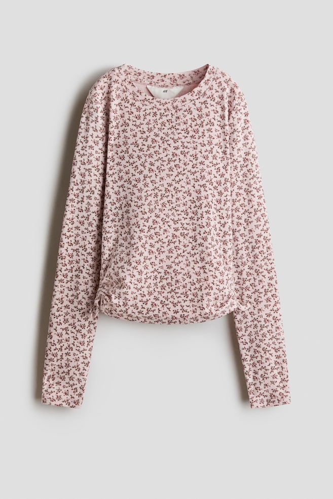 Maglia in cotone a costine - Rosa polvere chiaro/fiori/Crema - 1