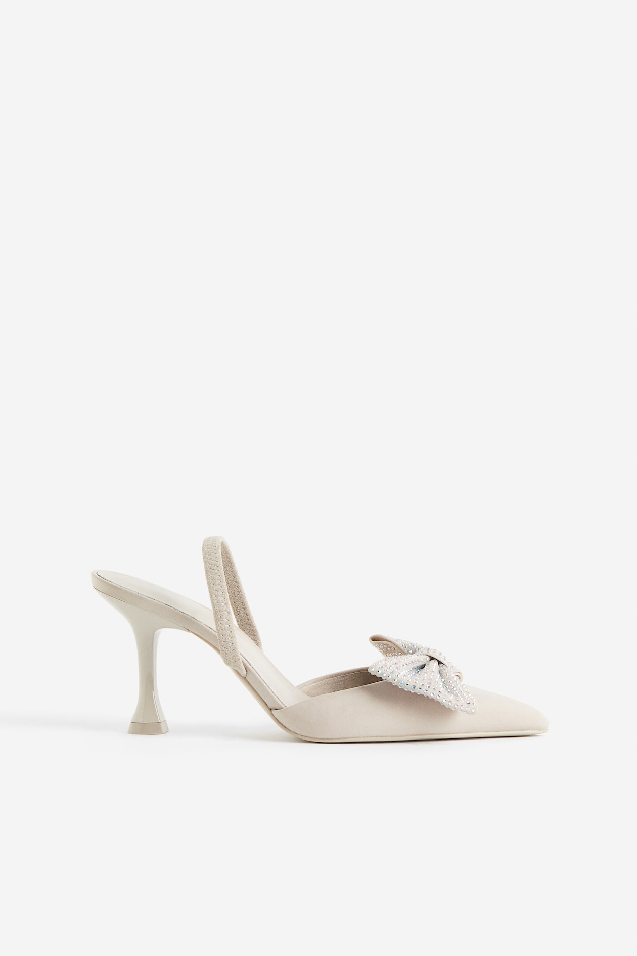 リボンディテールスリングバックパンプス - ライトグレージュ 