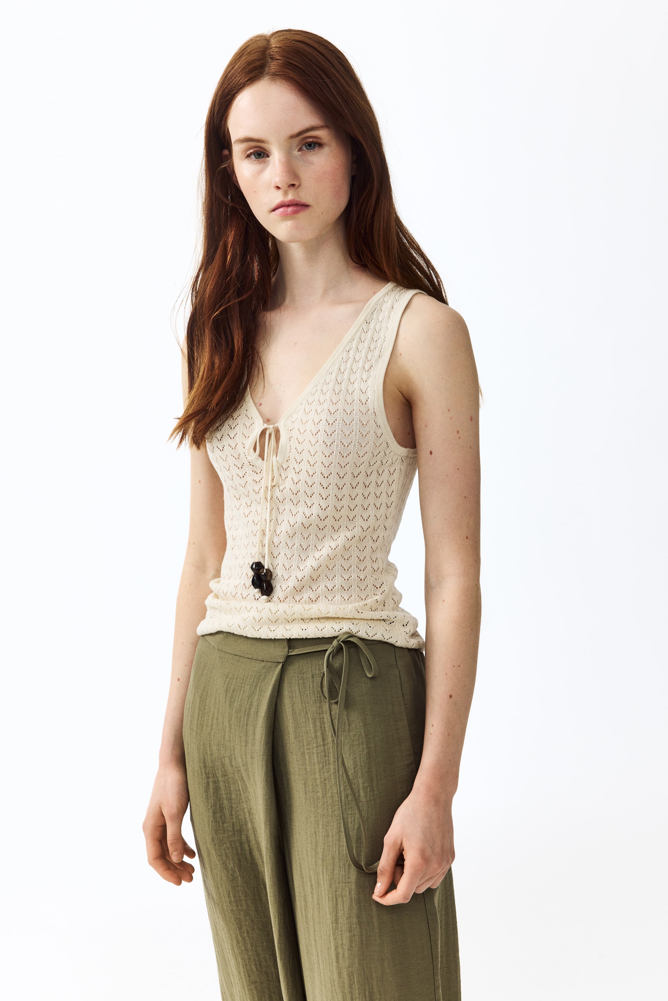 Linen-Blend Wrapover Pants