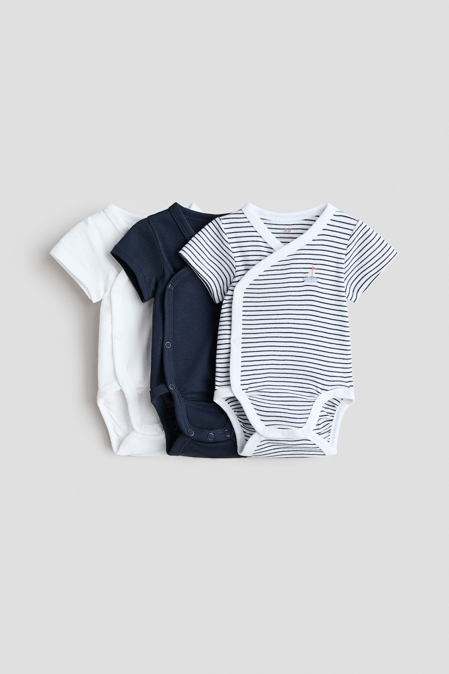 3-pack wrapover bodysuits - Navy blue/Sailing boat/Light dusty pink/Floral/White/Cherries