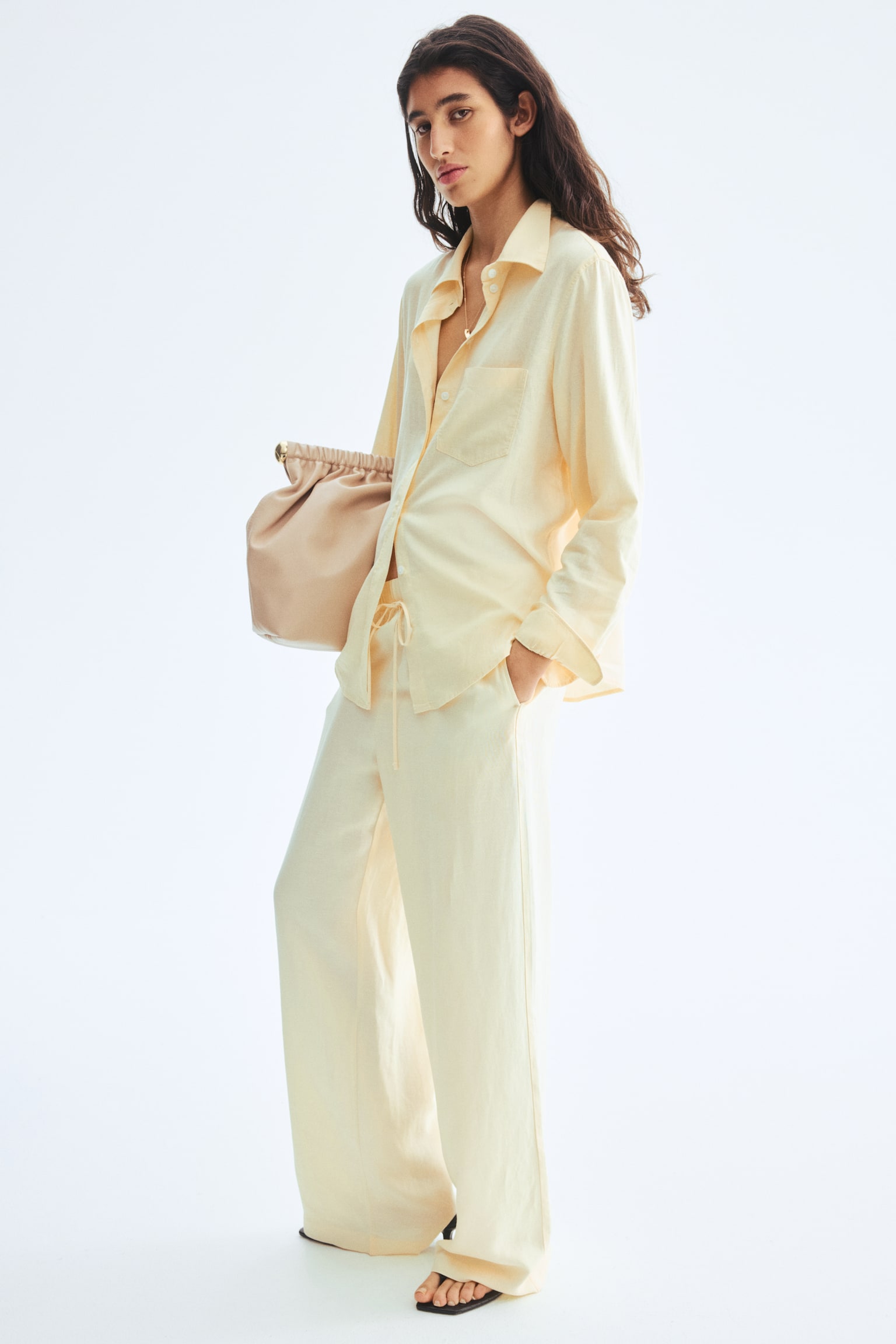 Linen-blend shirt - Light yellow/White/Light blue/Cream/Striped/Olive green/Dark red - 5