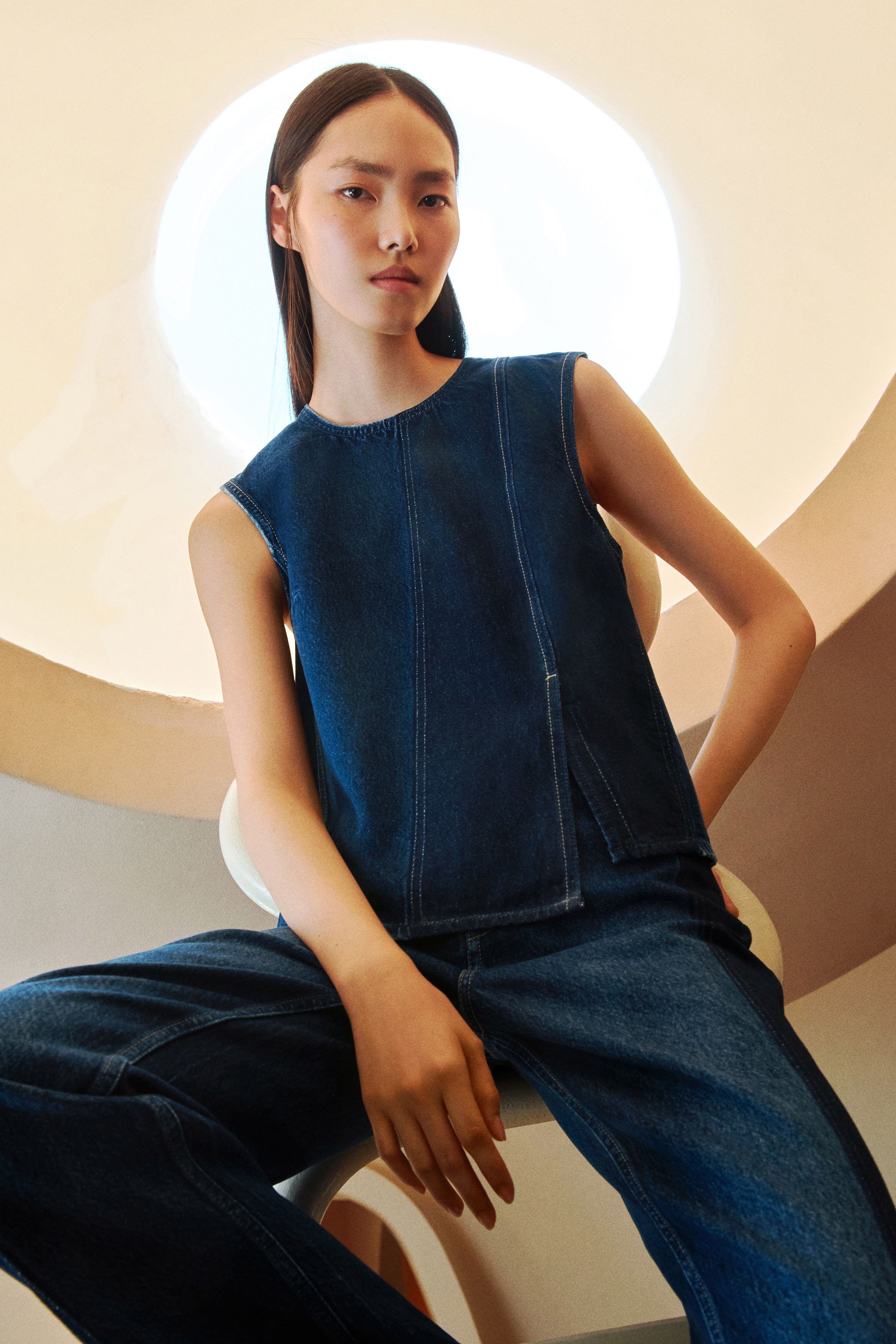 Dame - Denimblå Two-toned denim top - Size: L  - H&M