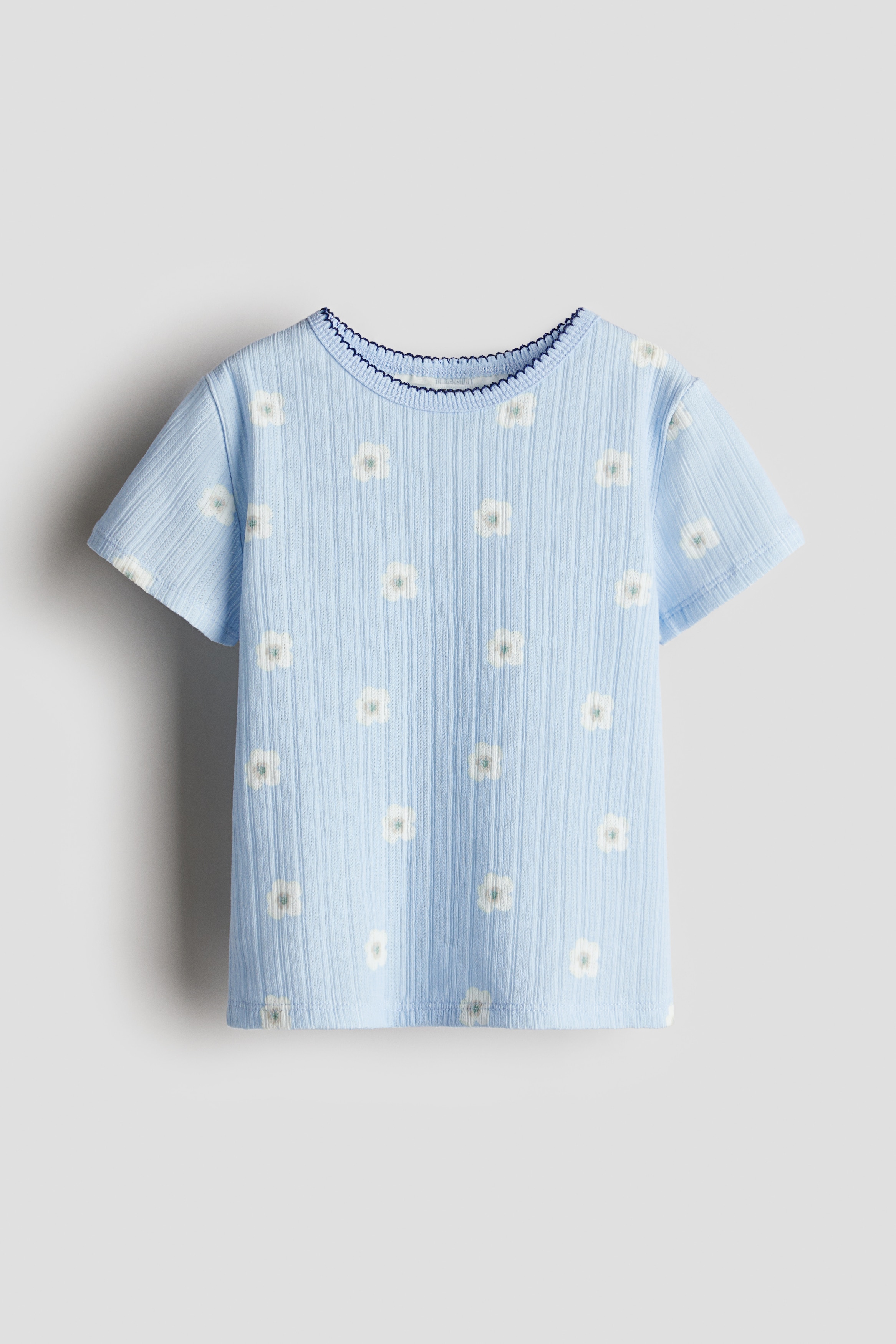 Top en jersey pointelle - Bleu clair/pâquerettes/Jaune clair/fleur