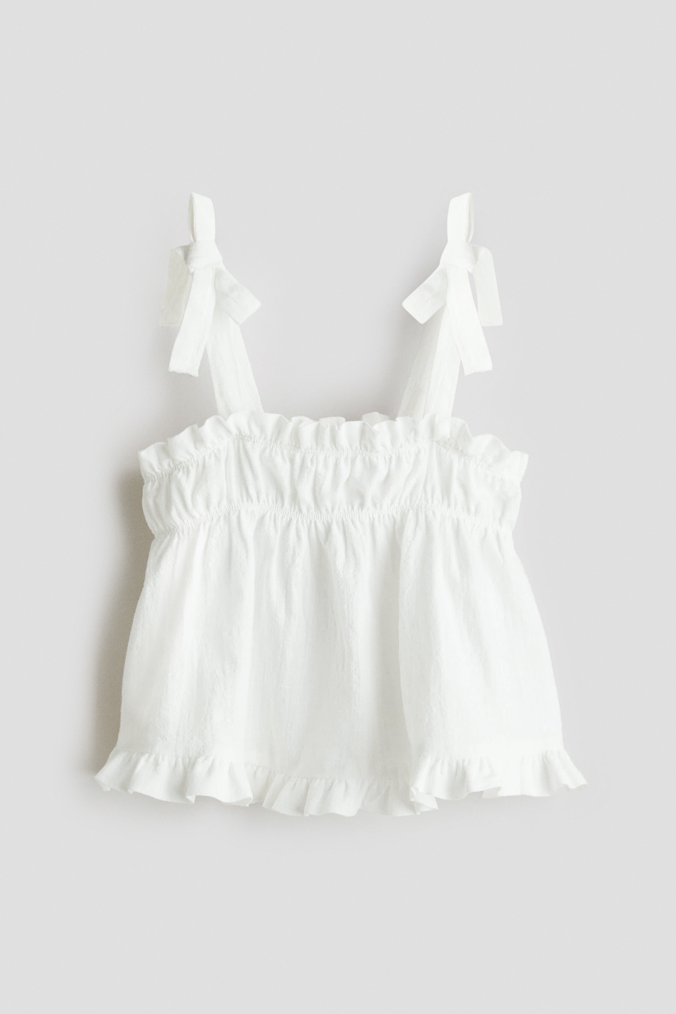Frill-trimmed cotton top - White/Denim blue