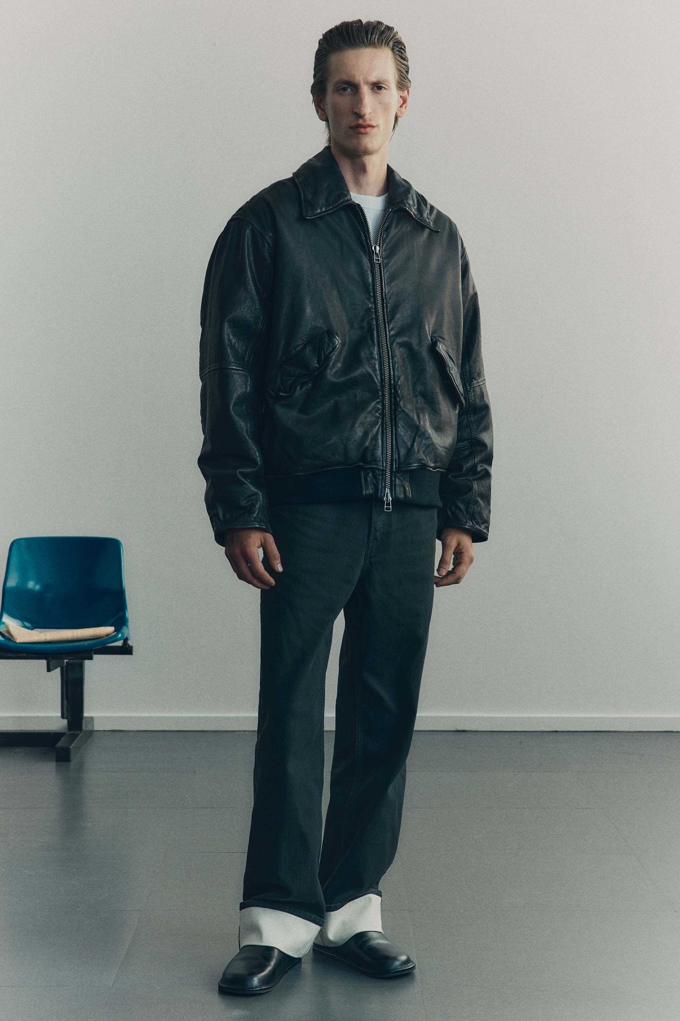 ルーズフィット レザーアビエータージャケット - ブラック - Men | H&M JP