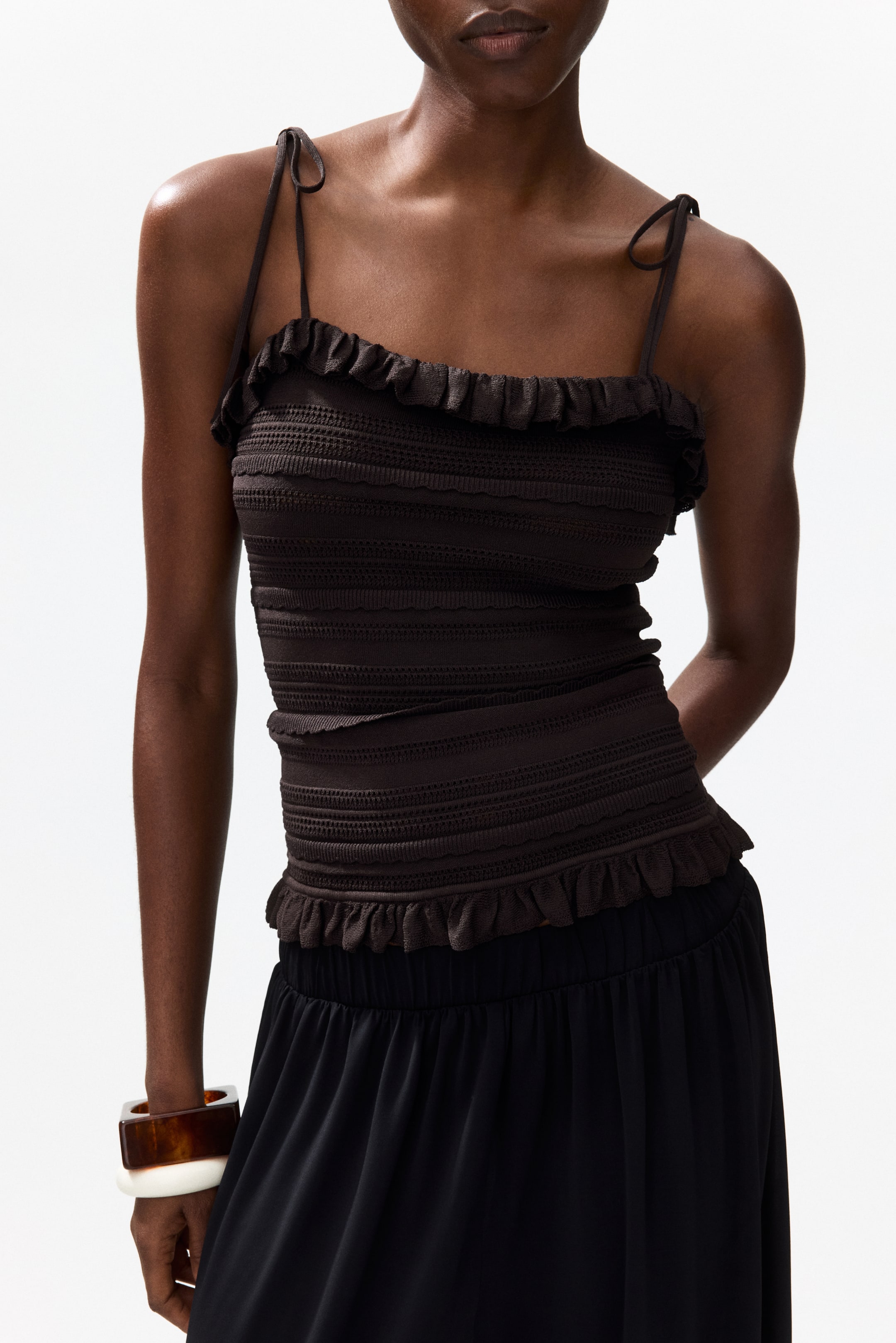 Pointelle-Knit Tie-Strap Top