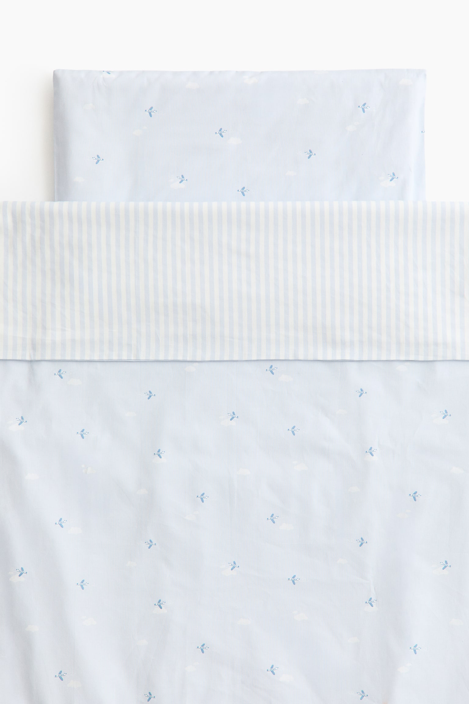 Patterned cotton cot duvet cover set - Light blue/Planes - 1