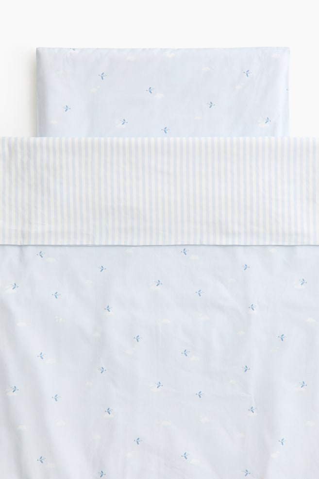 Patterned Cotton Crib Duvet Cover Set - Light blue/planes - 1