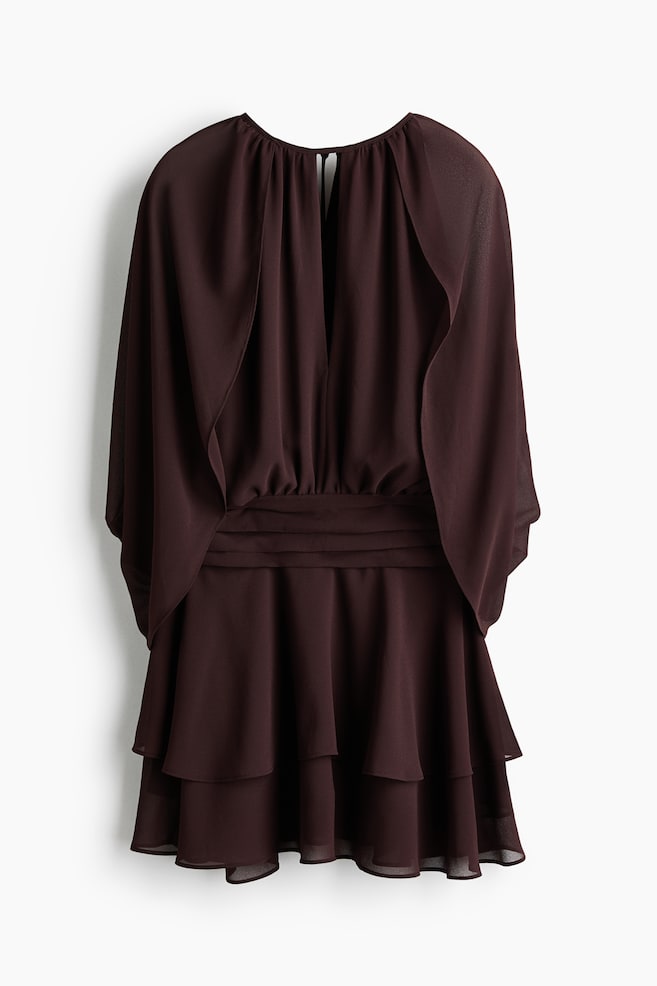Vestido de gasa con capa decorativa - Marrón oscuro/Naranja empolvado - 1