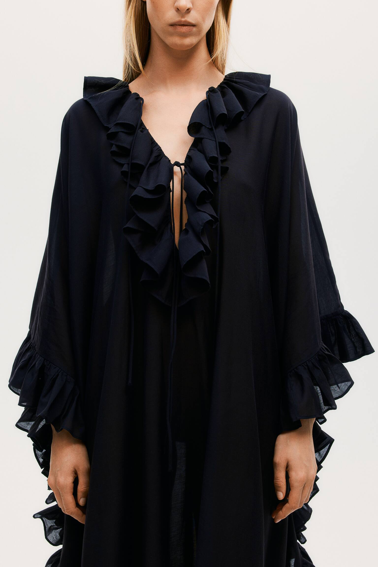 Robe caftan ruchée - Noir - 5