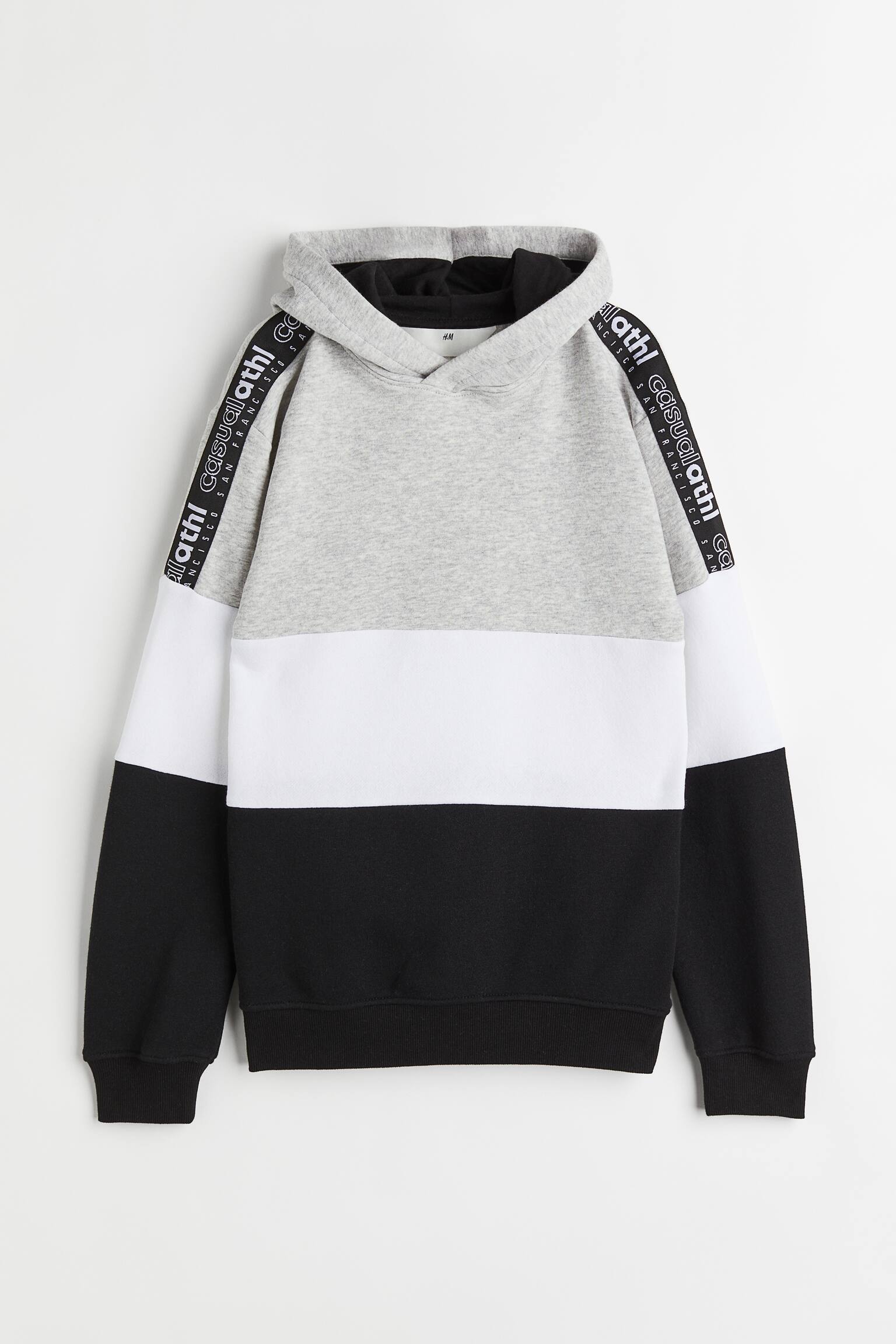 Hoodie - Light grey marl/Block-coloured