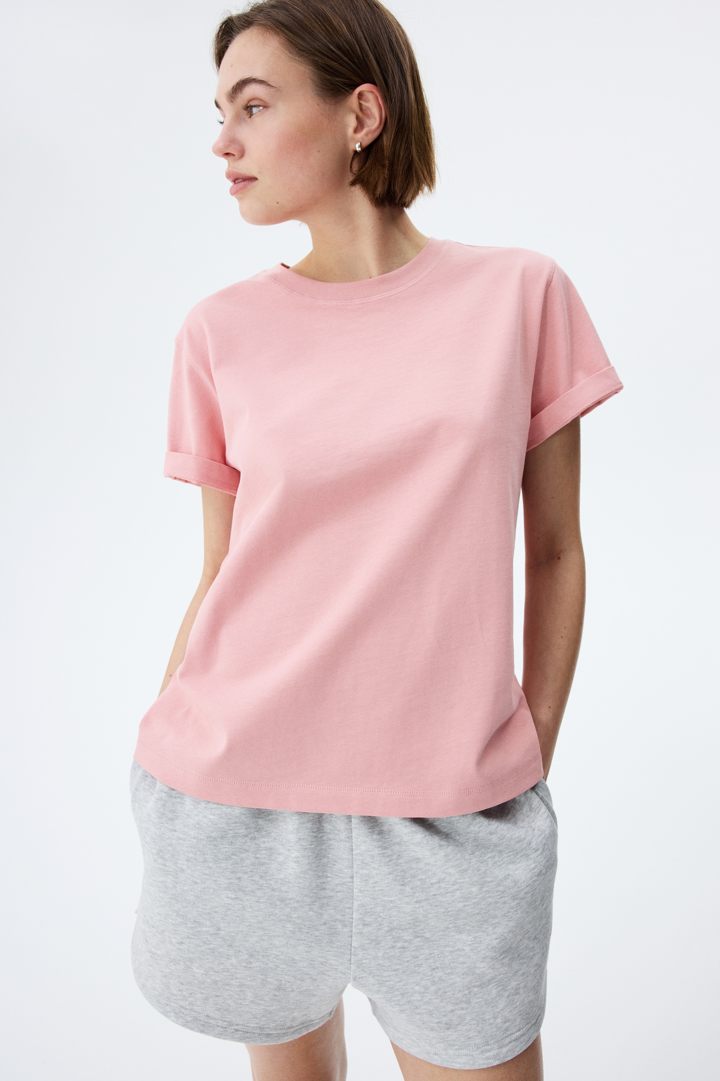 T-shirt oversize en coton - Rose clair/Marron/Gris/Blanc