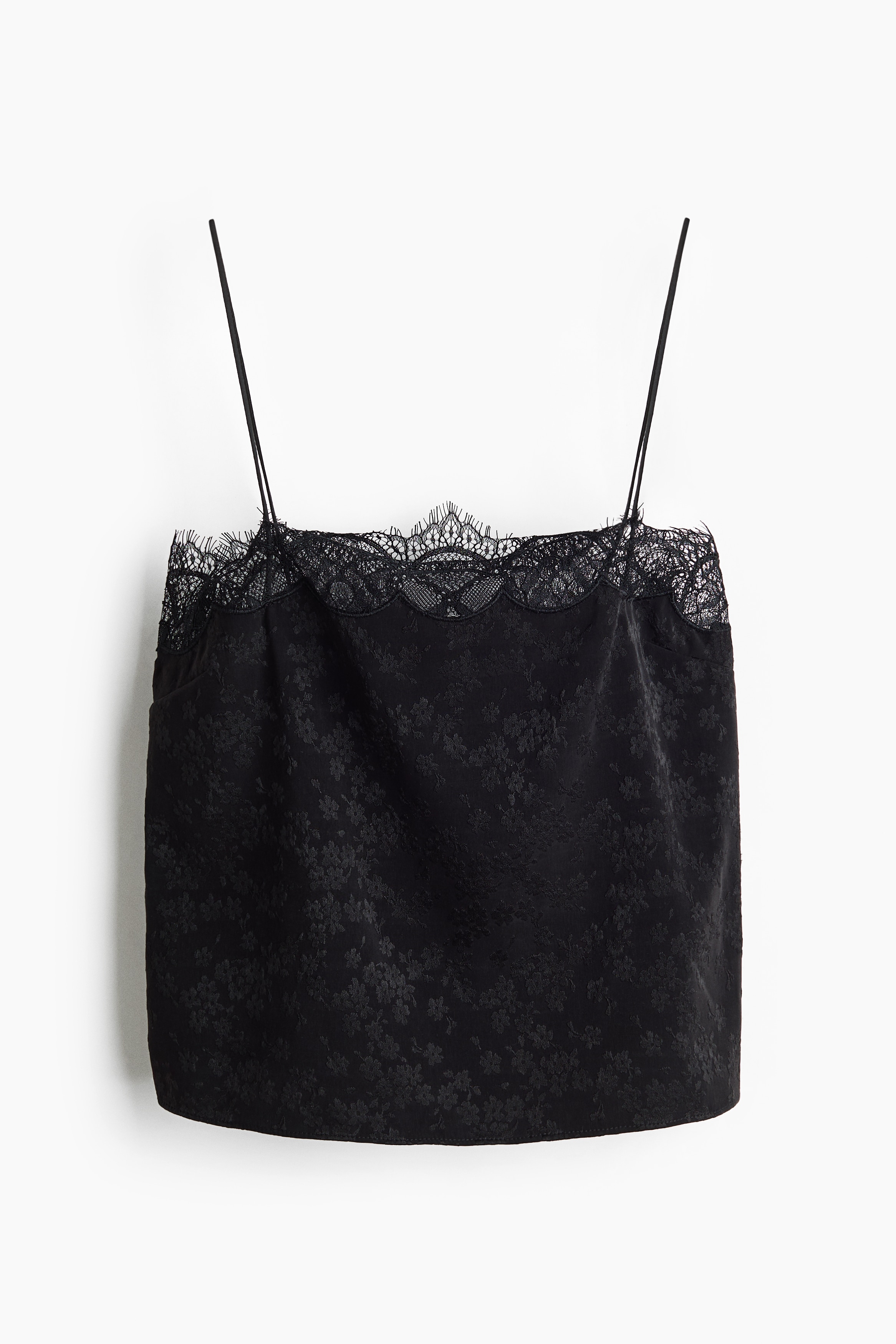 Top en tejido jacquard con ribete de encaje - Negro